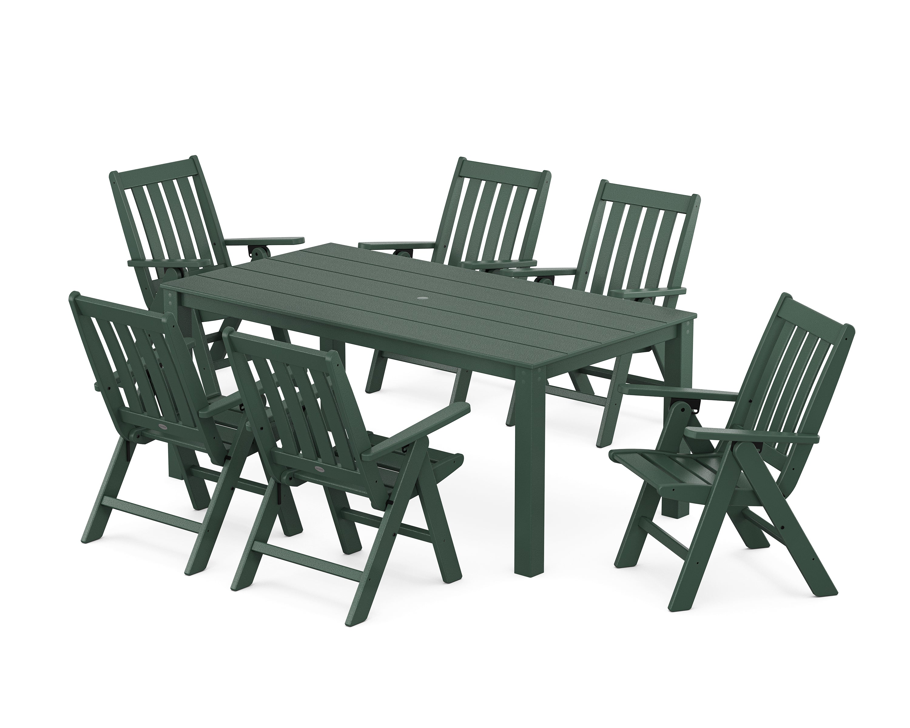 POLYWOOD Vineyard Folding Chair 7-Piece Parsons Dining Set in Green