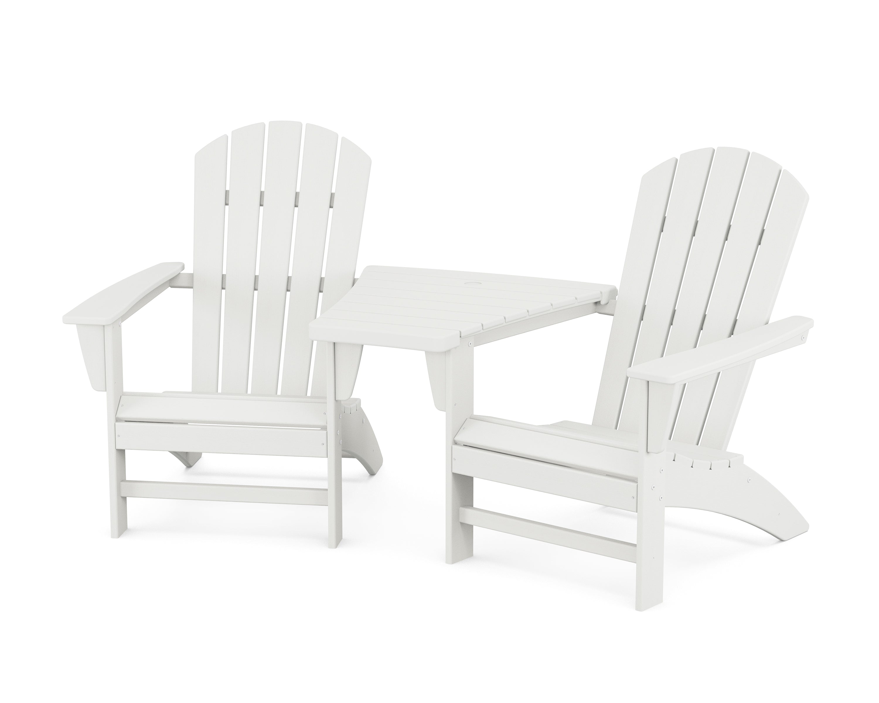 POLYWOOD® Nautical 3-Piece Adirondack Set with Angled Connecting Table in Vintage White