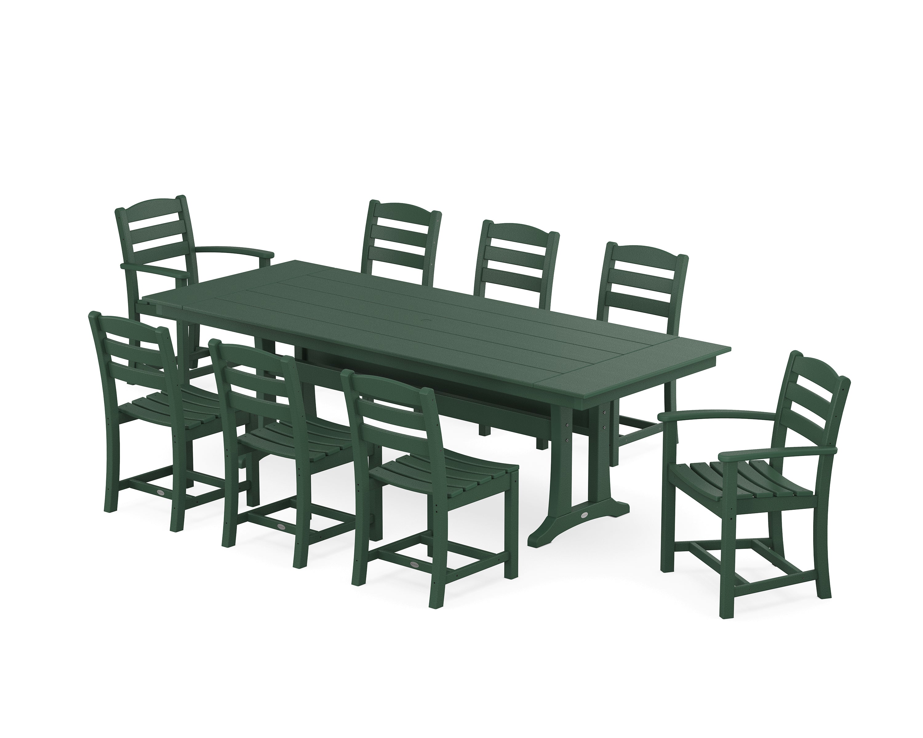 POLYWOOD La Casa Café 9-Piece Farmhouse Dining Set with Trestle Legs in Green