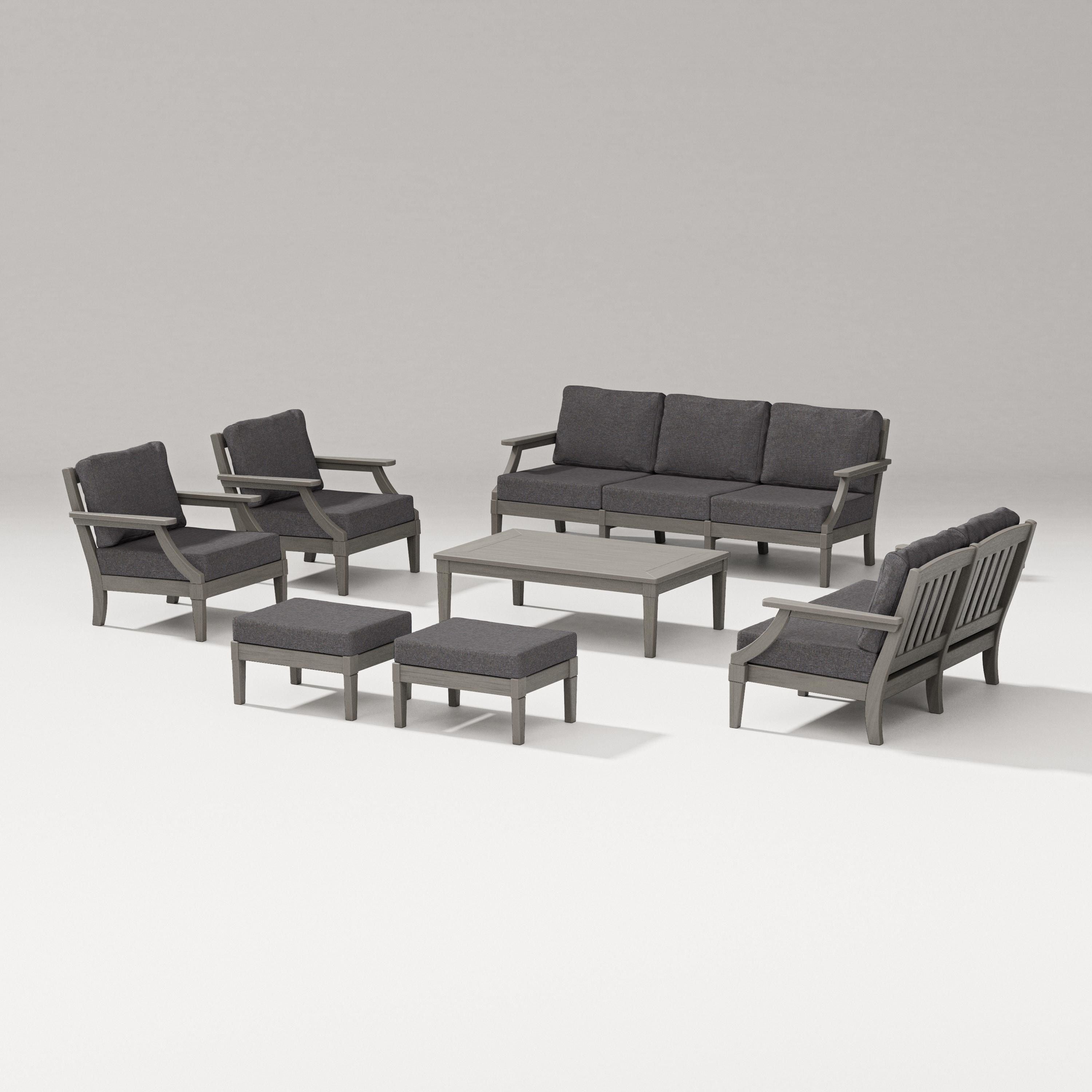PW Designer Series Estate 7-Piece Lounge Sofa Set in Driftwood / Ash Charcoal