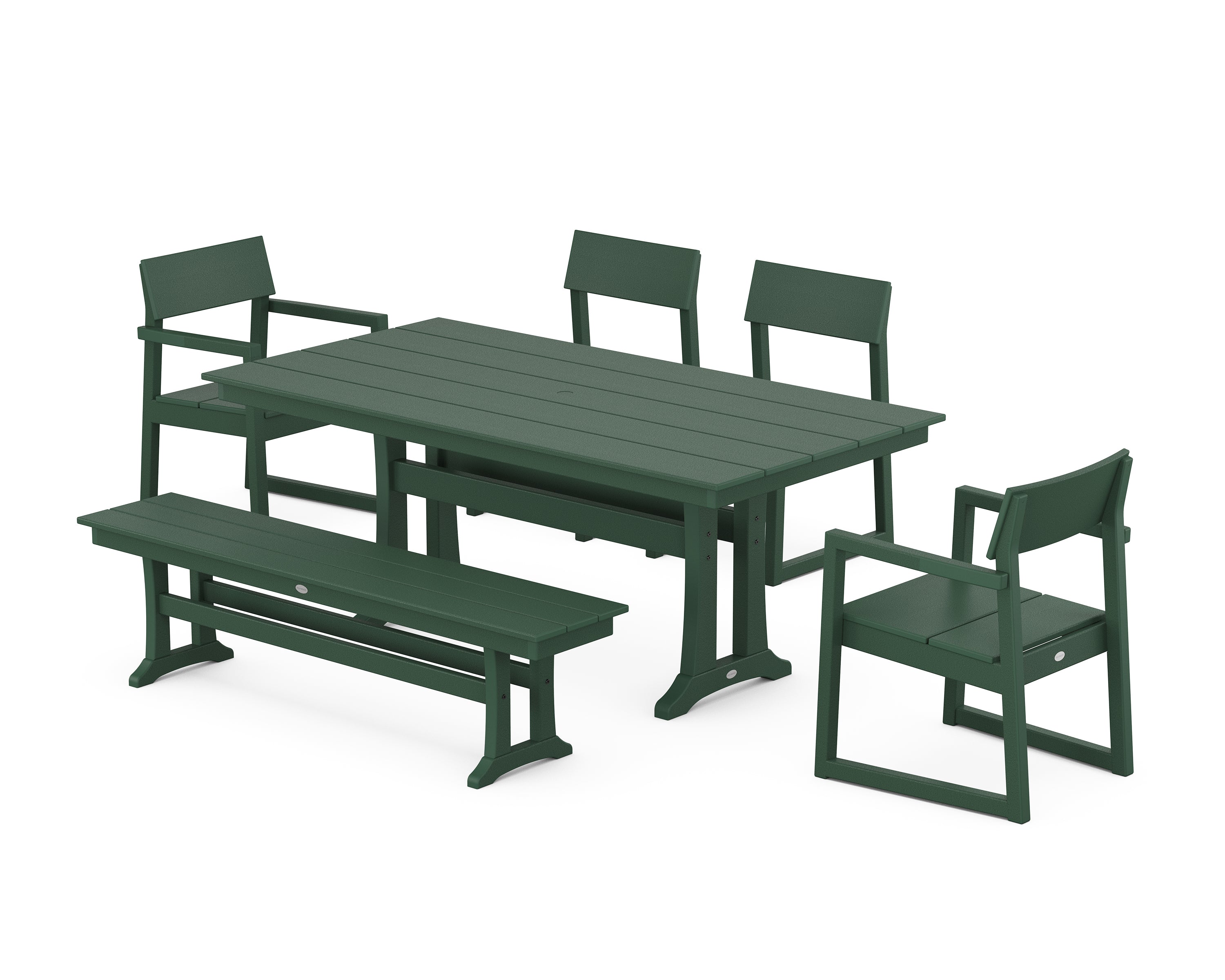 POLYWOOD EDGE 6-Piece Farmhouse Dining Set With Trestle Legs in Green