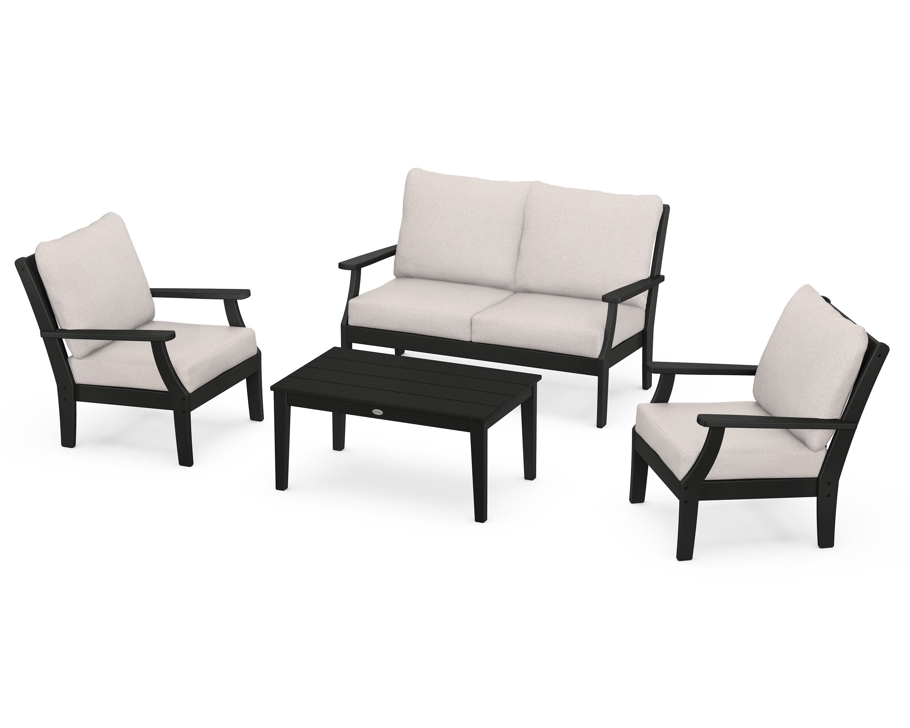 POLYWOOD Braxton 4-Piece Deep Seating Chair Set in Black / Dune Burlap