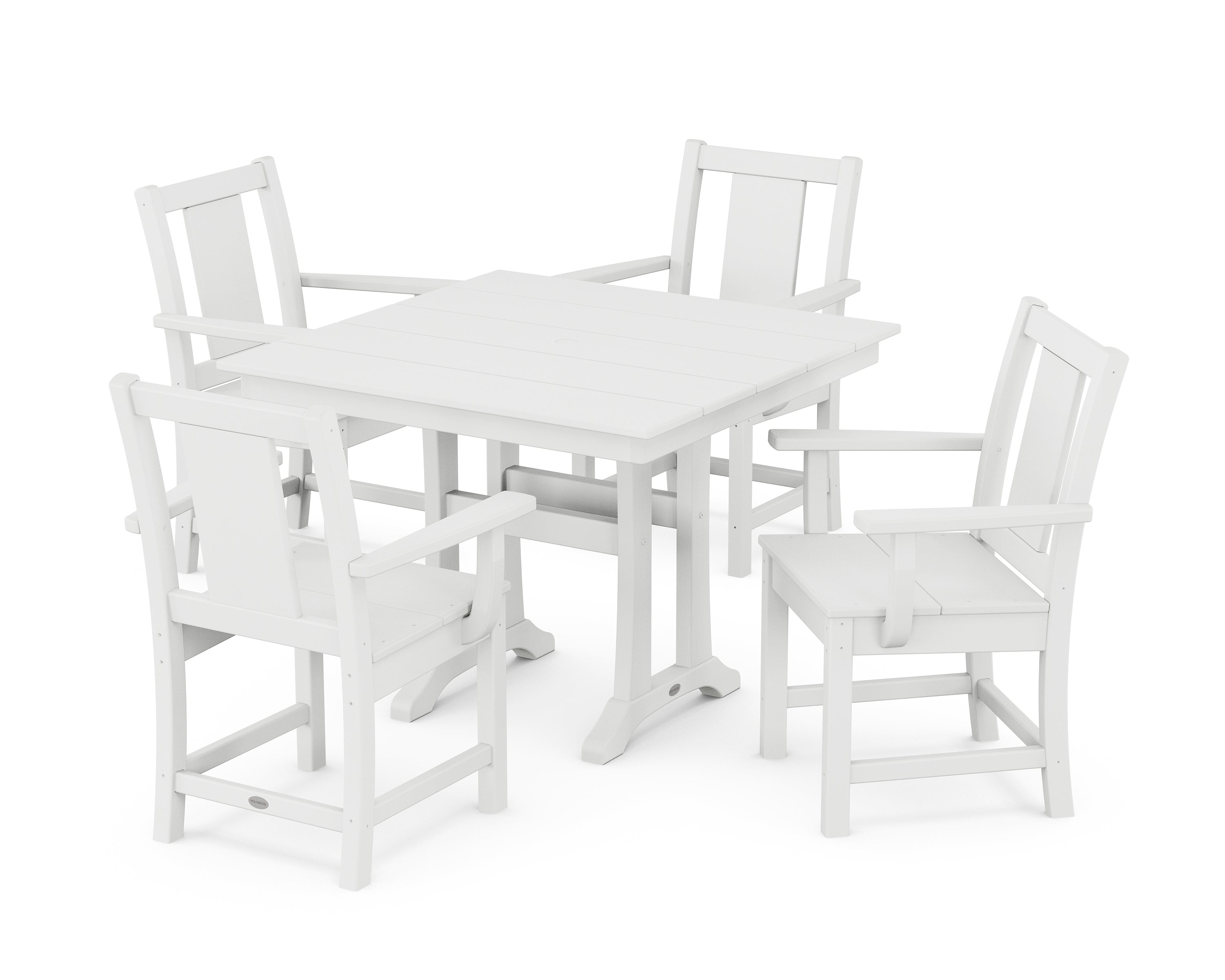 POLYWOOD® Prairie 5-Piece Farmhouse Dining Set with Trestle Legs in White