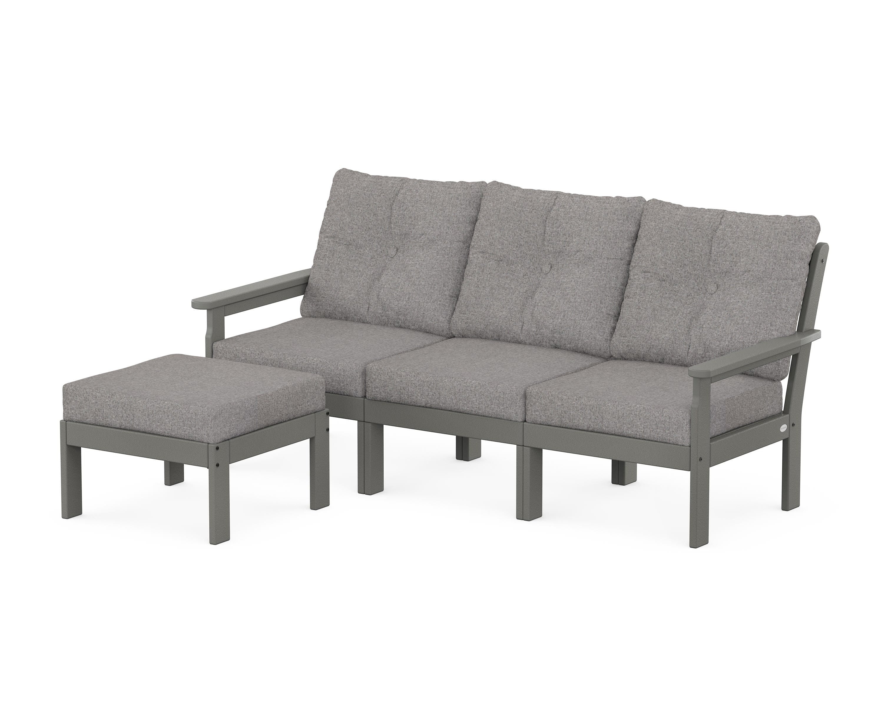 POLYWOOD Vineyard 4-Piece Sectional with Ottoman in Slate Grey / Grey Mist