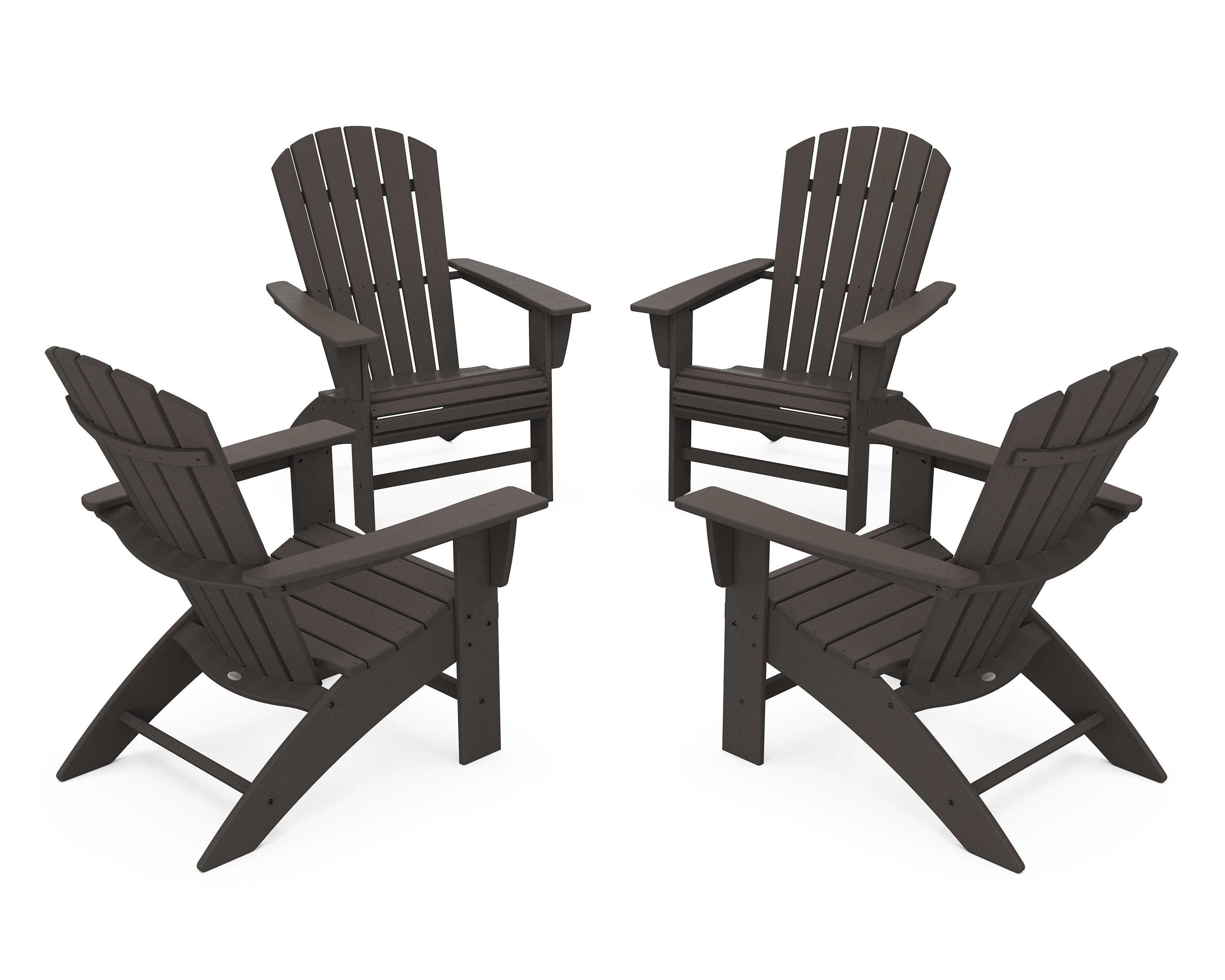 POLYWOOD 4-Piece Nautical Curveback Adirondack Chair Conversation Set in Vintage Coffee