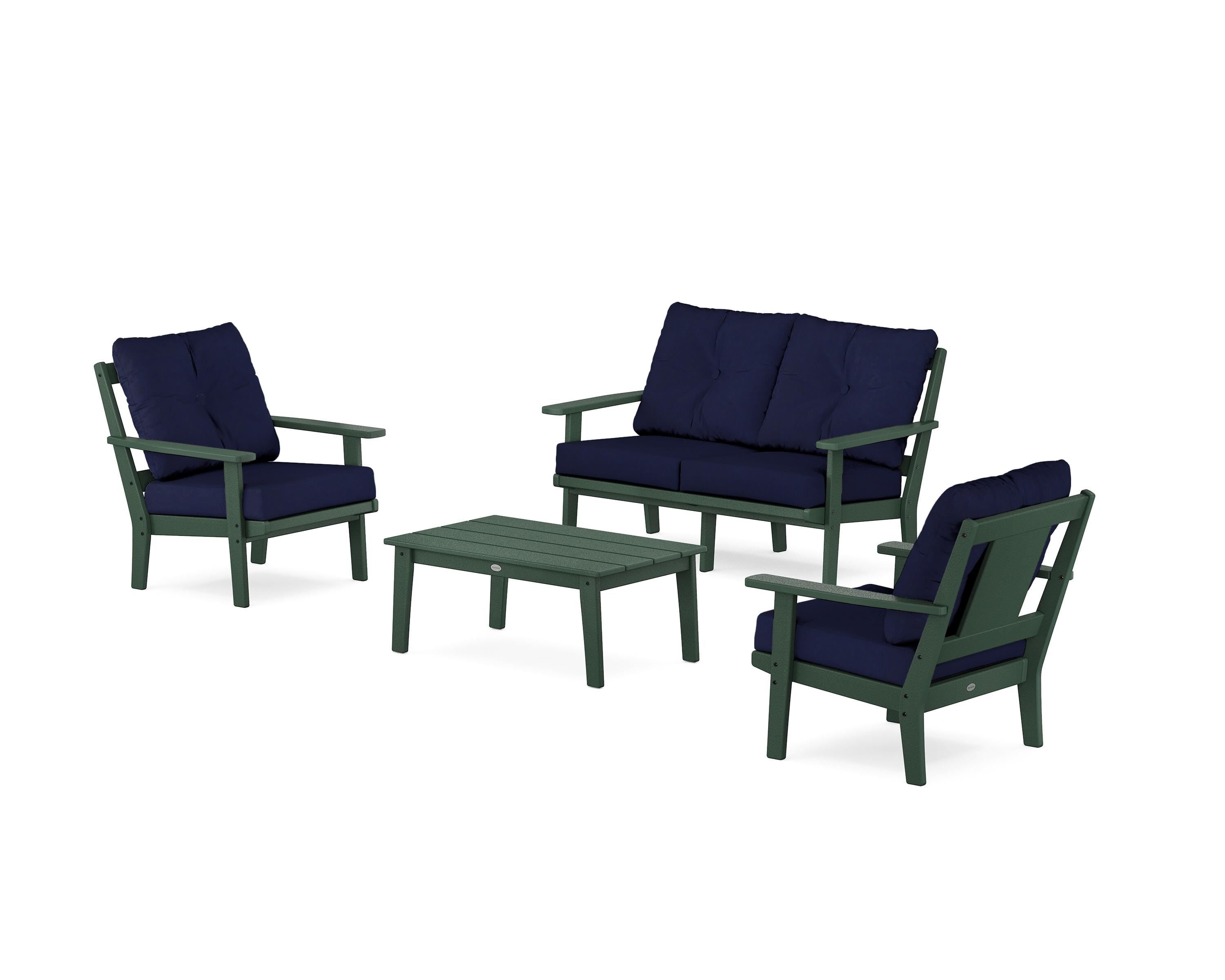POLYWOOD Prairie 4-Piece Deep Seating Set with Loveseat in Green / Navy