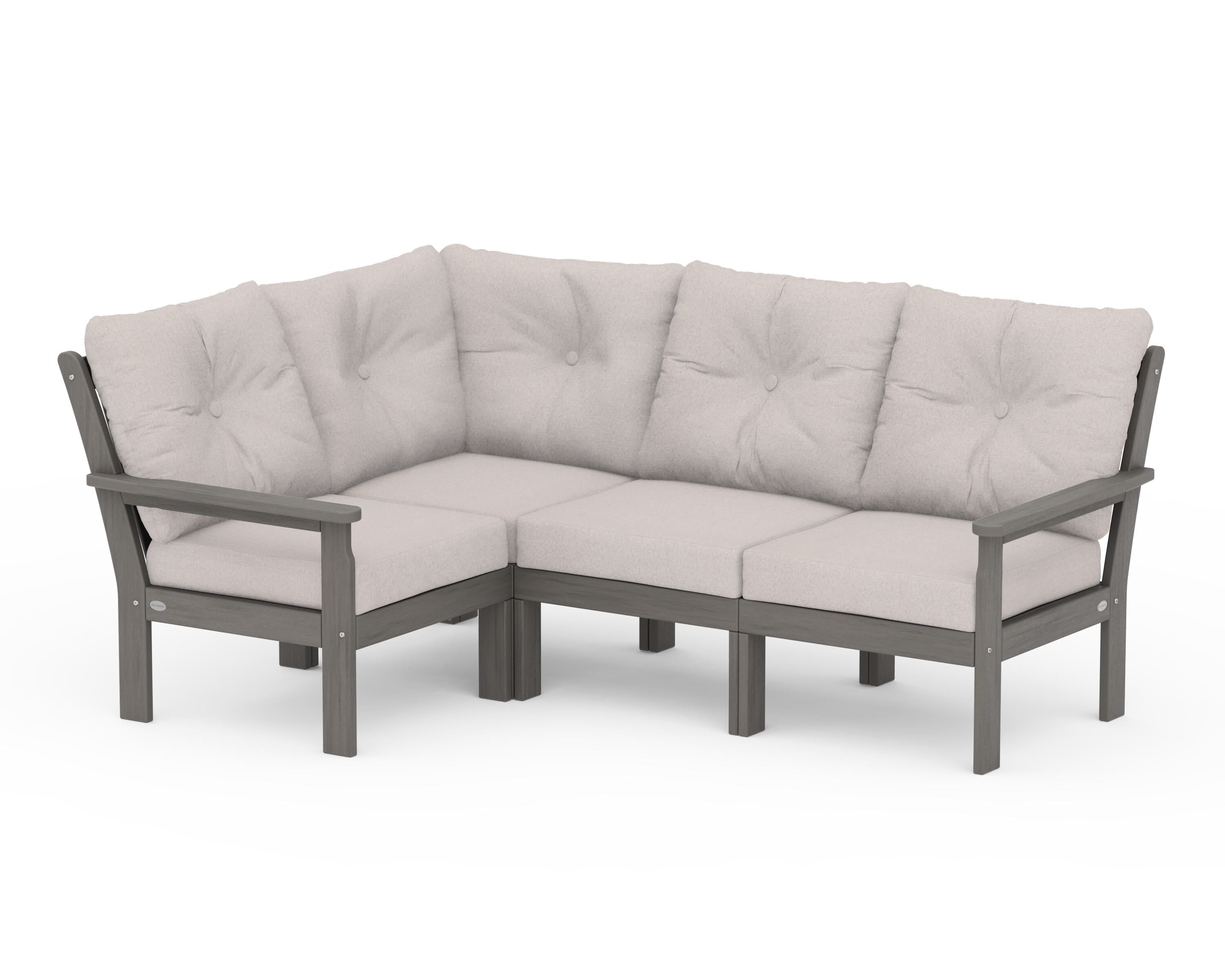 POLYWOOD Vineyard 4-Piece Sectional in Driftwood / Dune Burlap