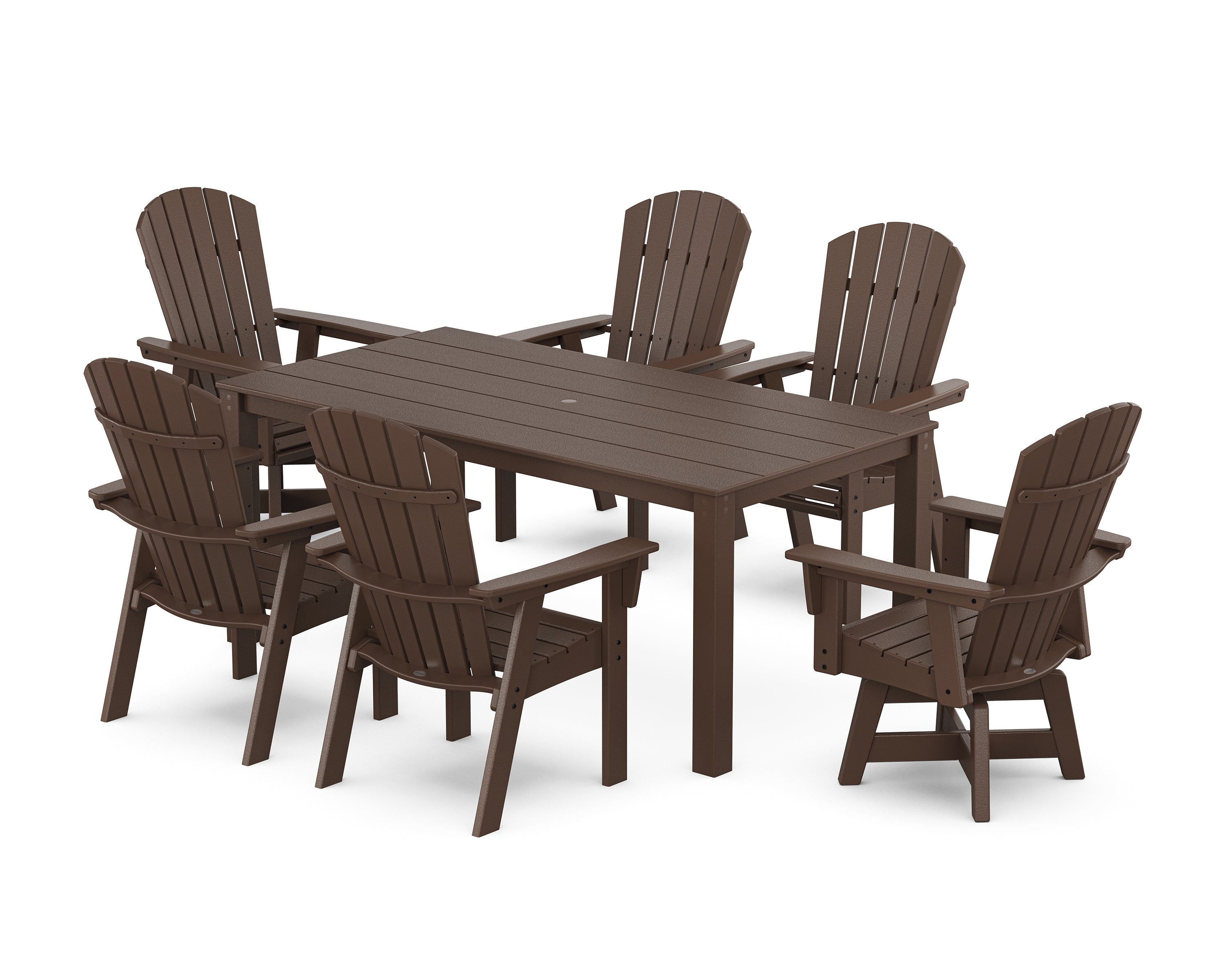POLYWOOD Nautical Curveback Adirondack Swivel 7-Piece Parsons Dining Set in Mahogany