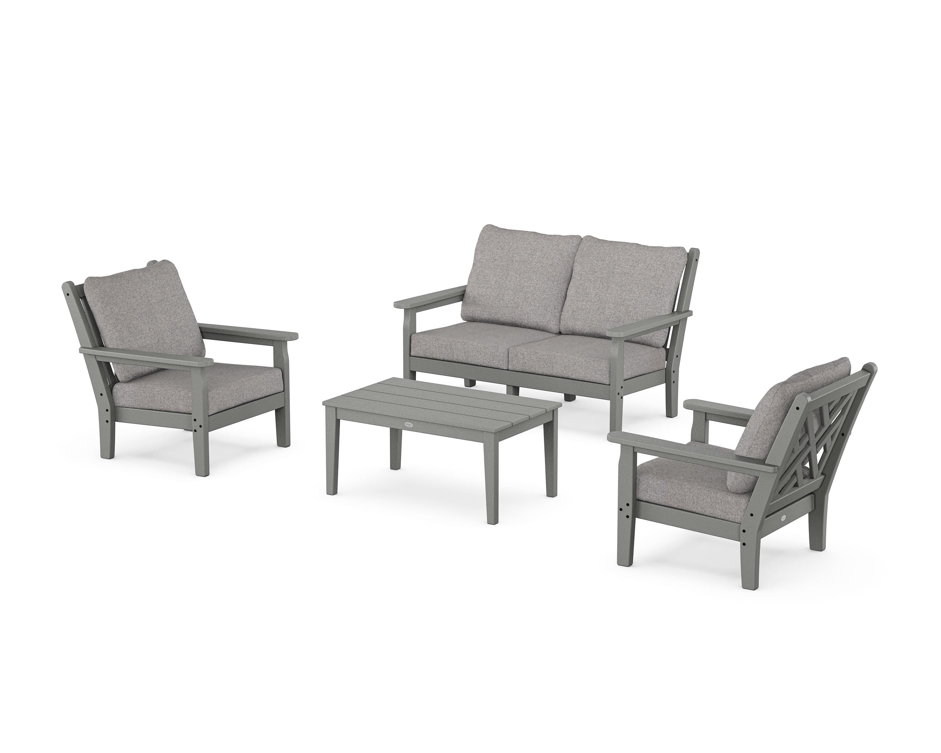 POLYWOOD Chippendale 4-Piece Deep Seating Set with Loveseat in Slate Grey / Grey Mist