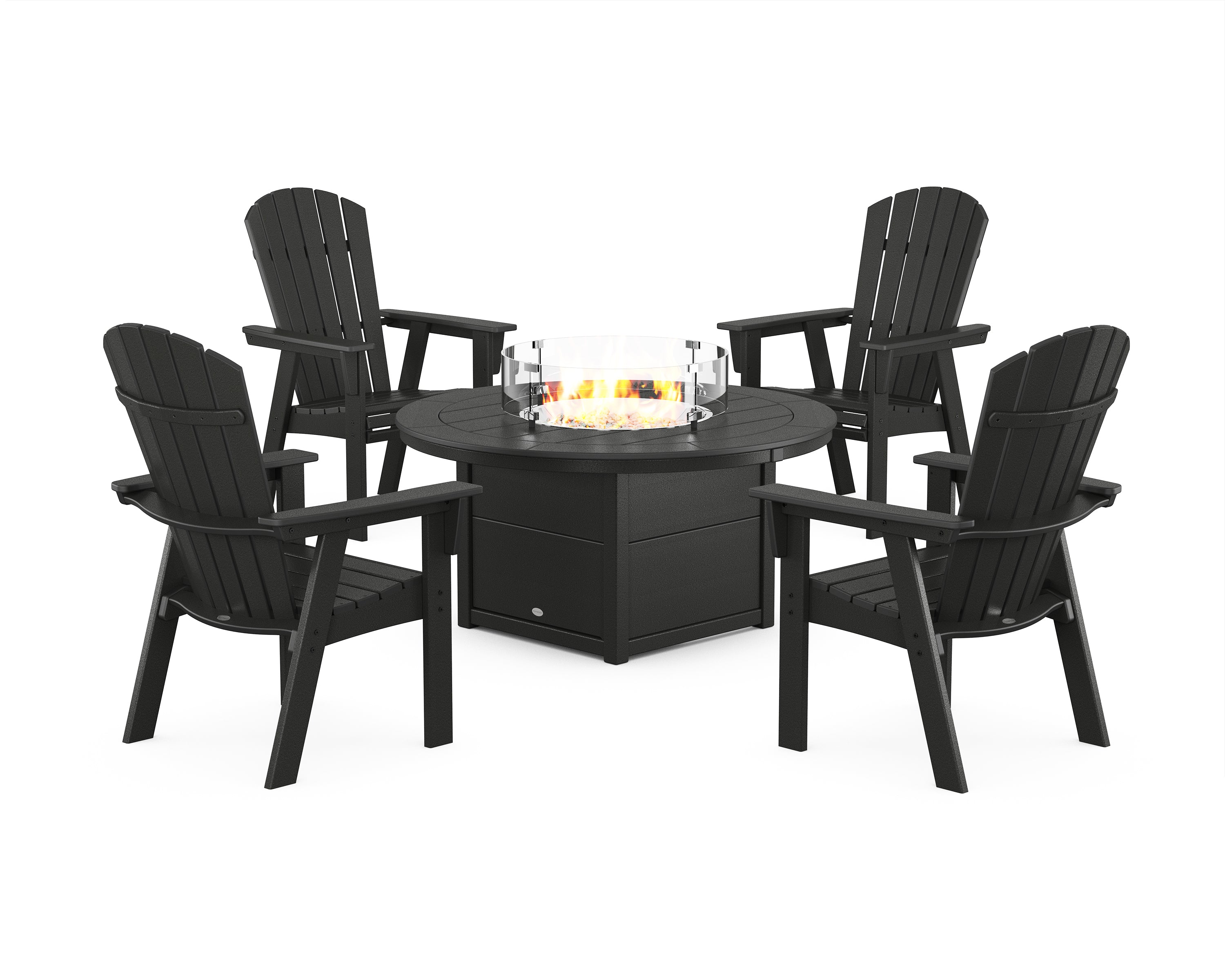 POLYWOOD Nautical 4-Piece Curveback Upright Adirondack Conversation Set with Fire Pit Table in Black