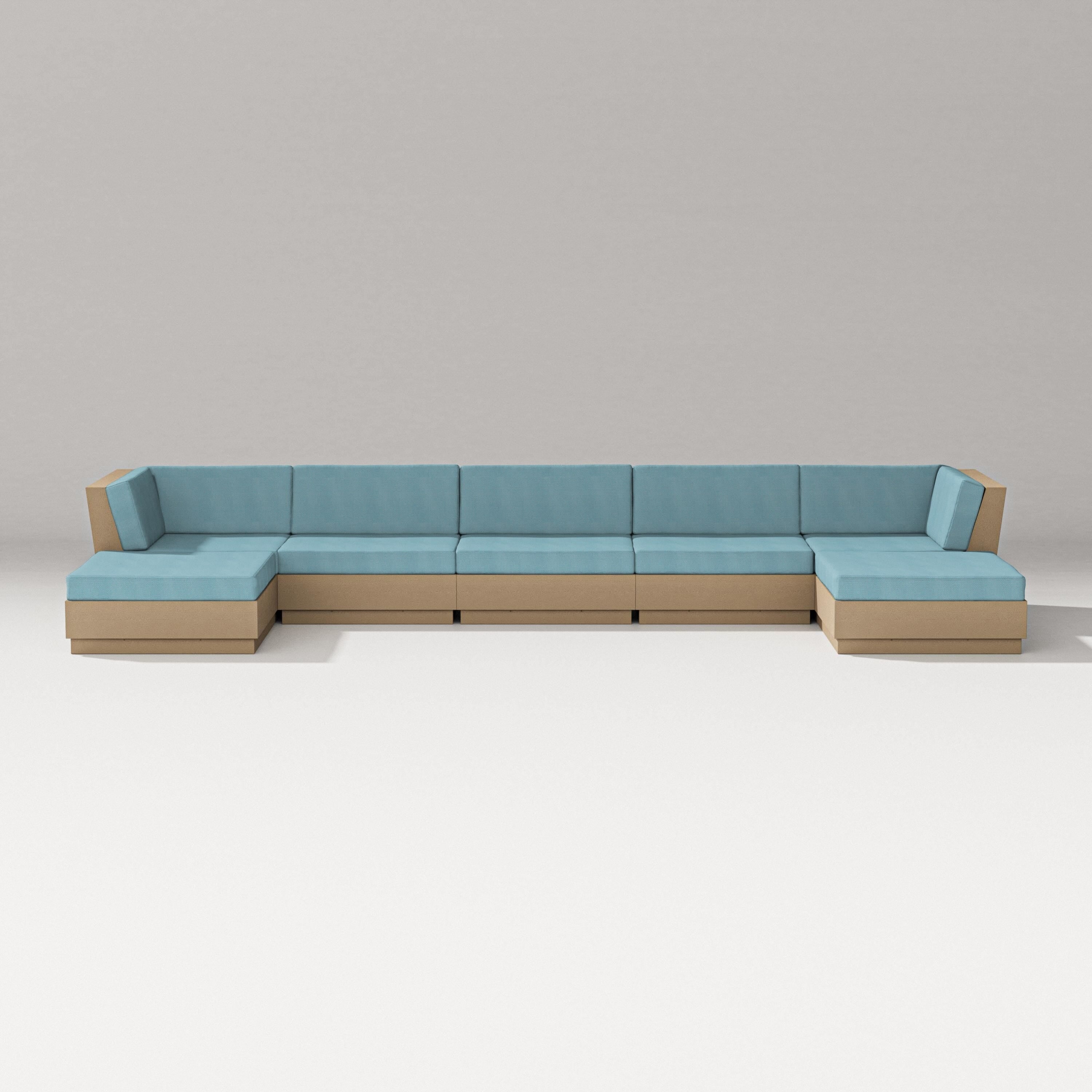 PW Designer Series Elevate 7-Piece Double Chaise Sectional in Vintage Sahara / Lattice Sky Blue
