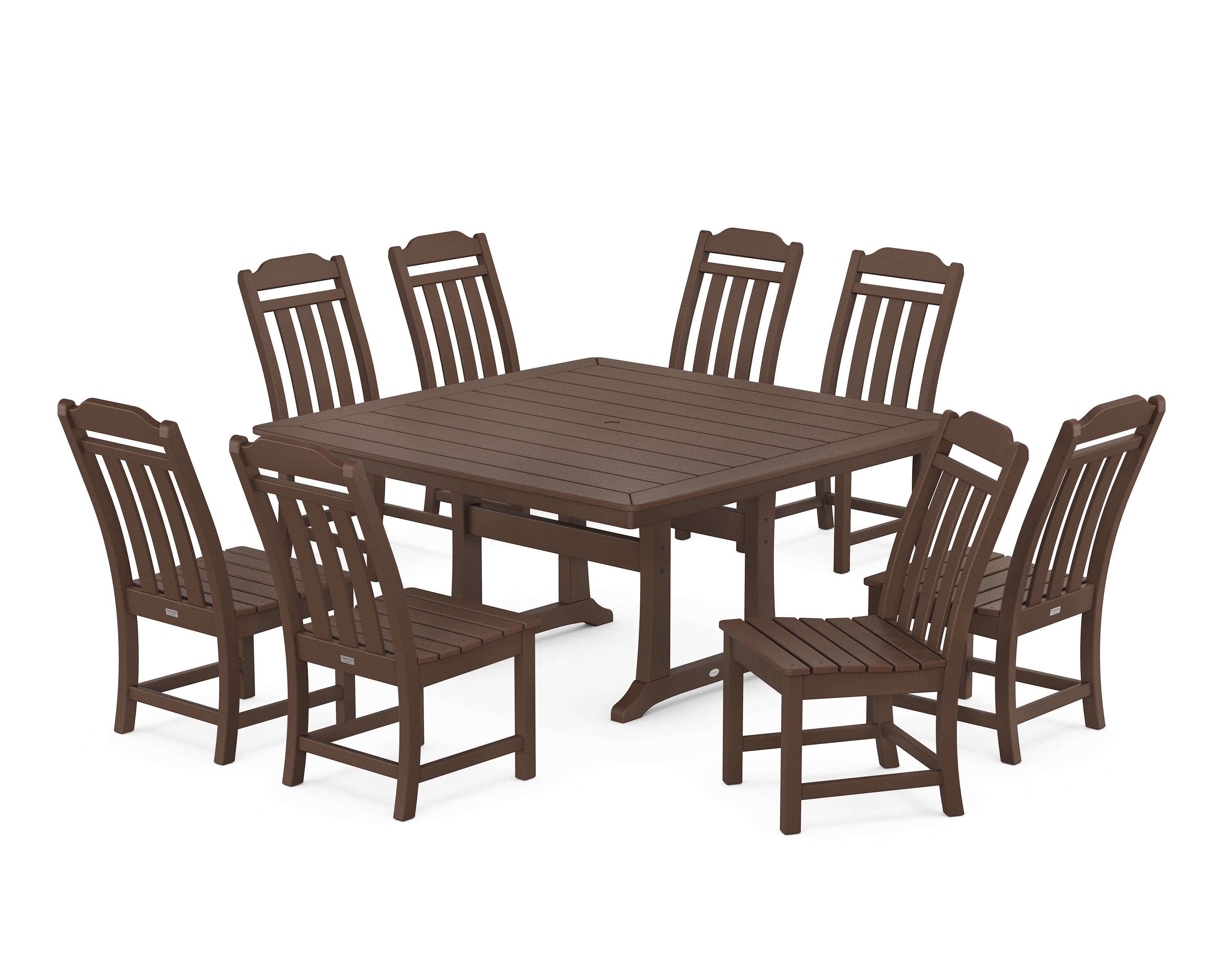 Polywood Country Living 9-Piece Square Side Chair Dining Set with Trestle Legs in Mahogany