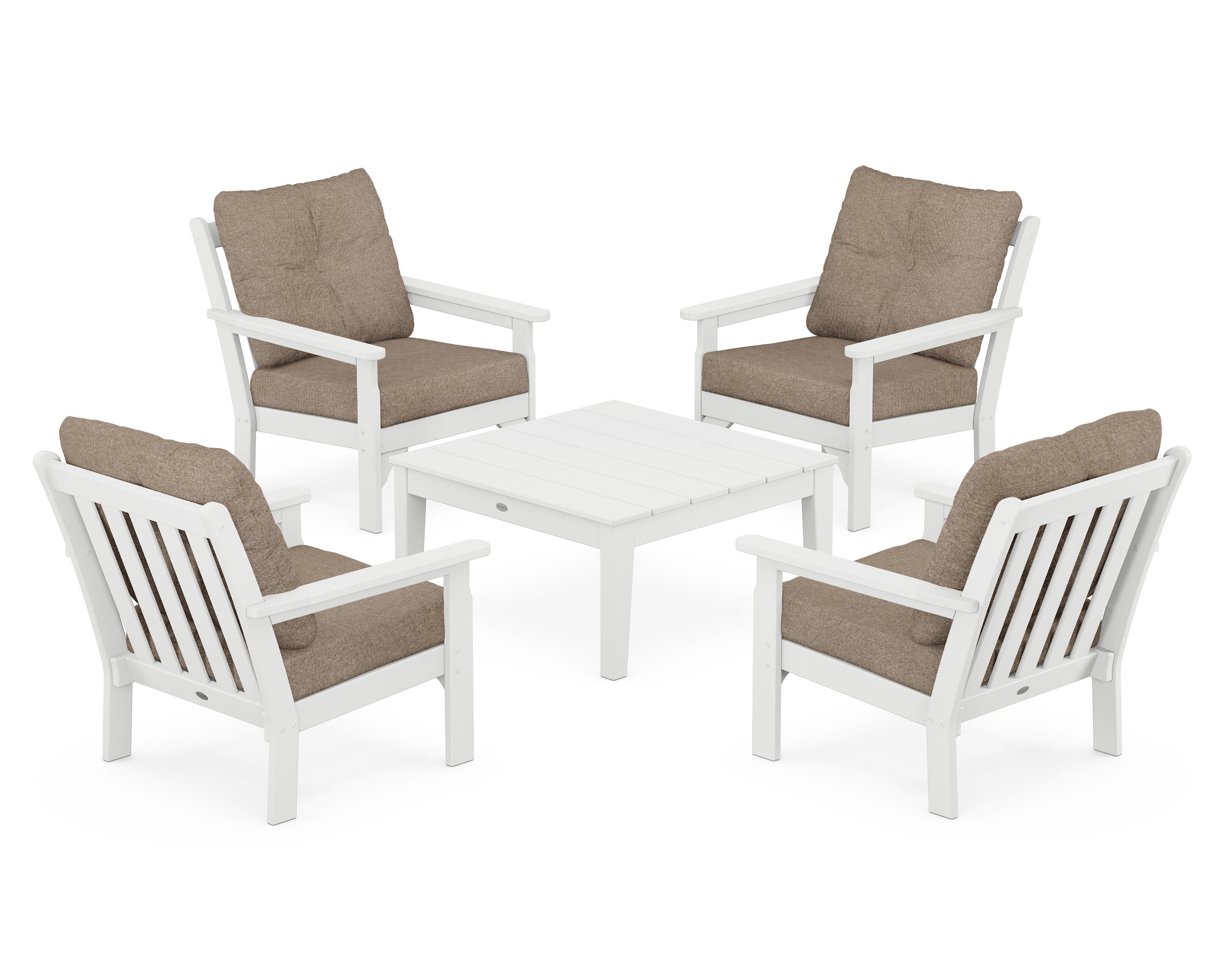 POLYWOOD Vineyard 5-Piece Deep Seating Conversation Set in White / Spiced Burlap