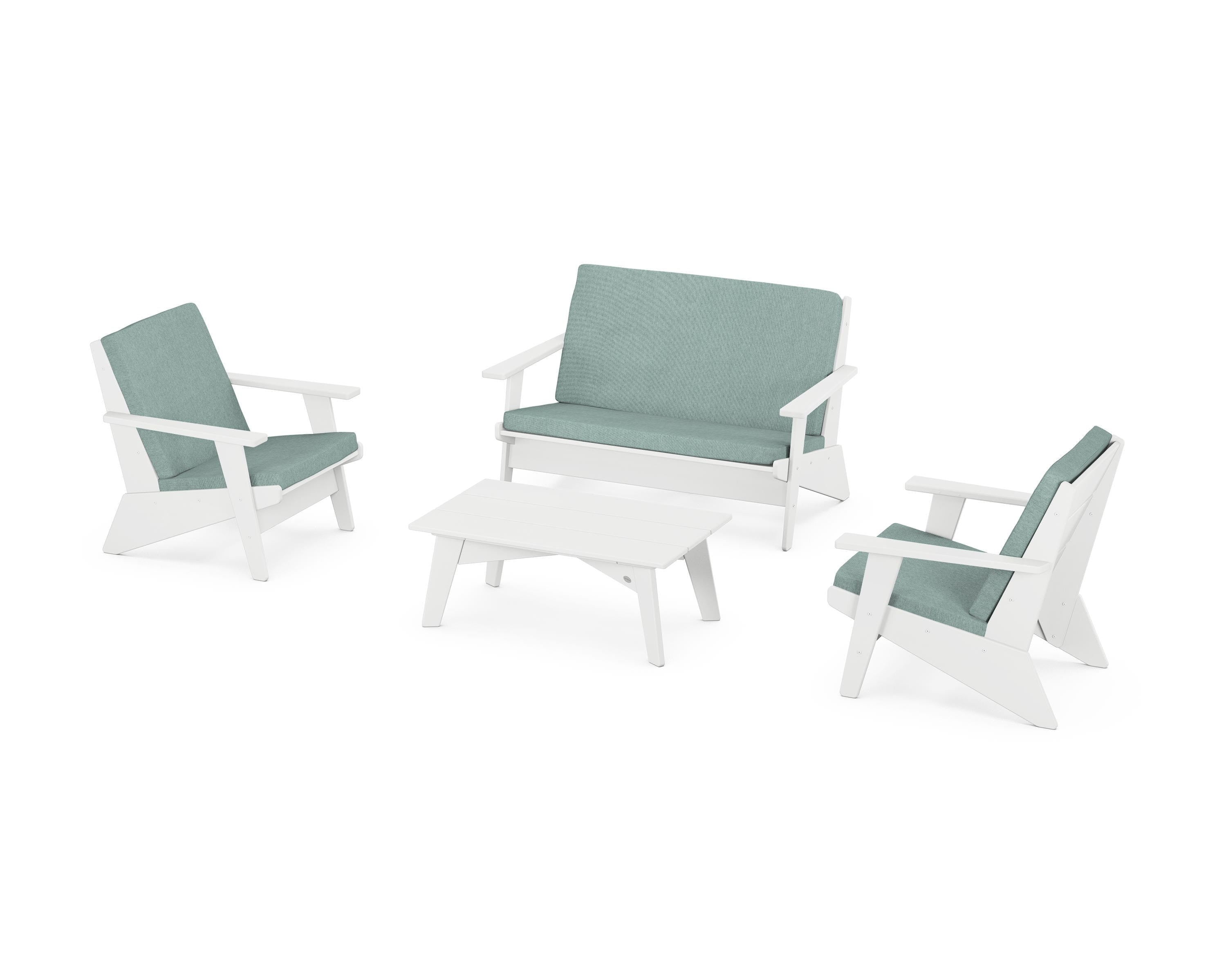 POLYWOOD Riviera Modern Lounge 4-Piece Set in White / Glacier Spa