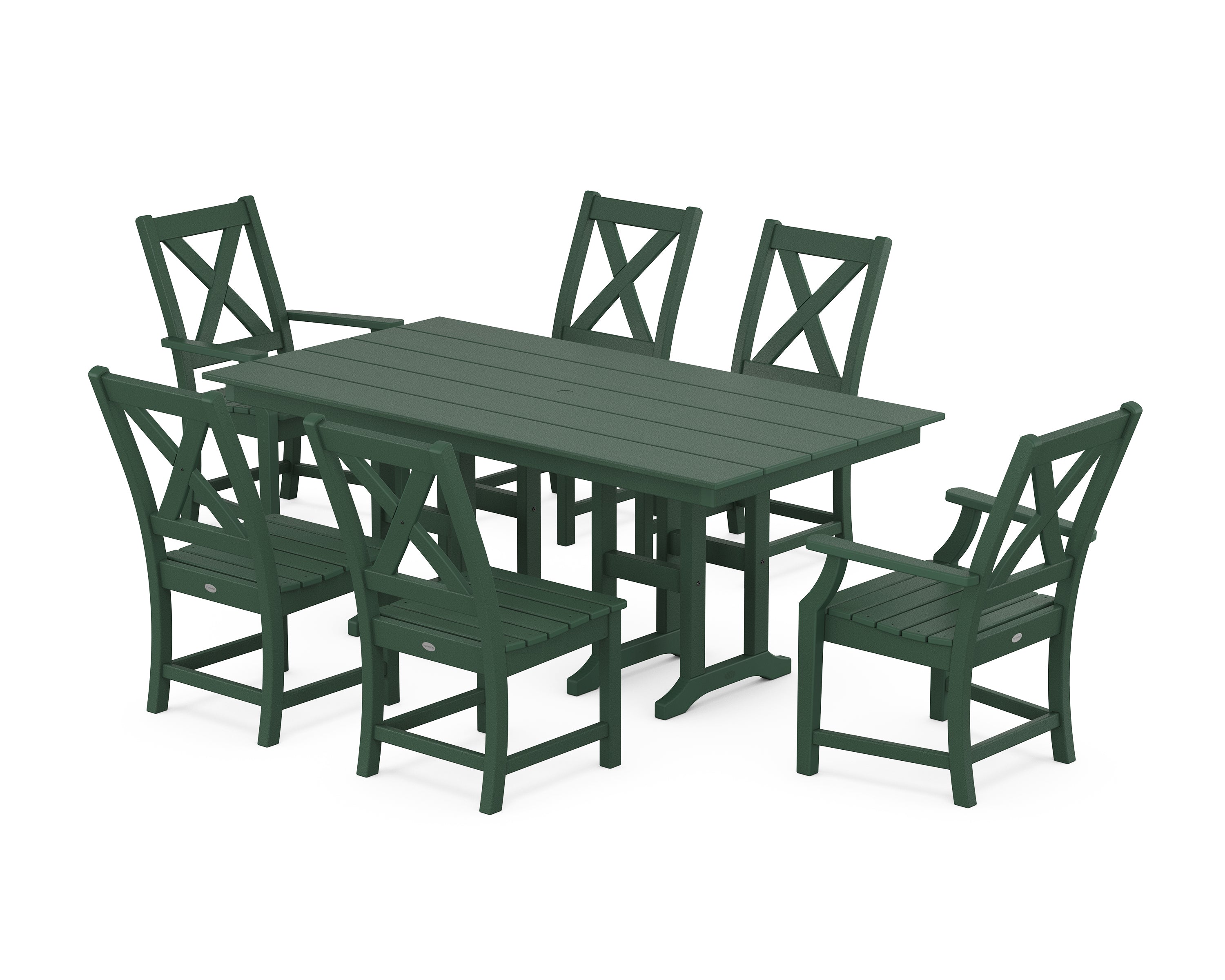 POLYWOOD Braxton 7-Piece Farmhouse Dining Set in Green