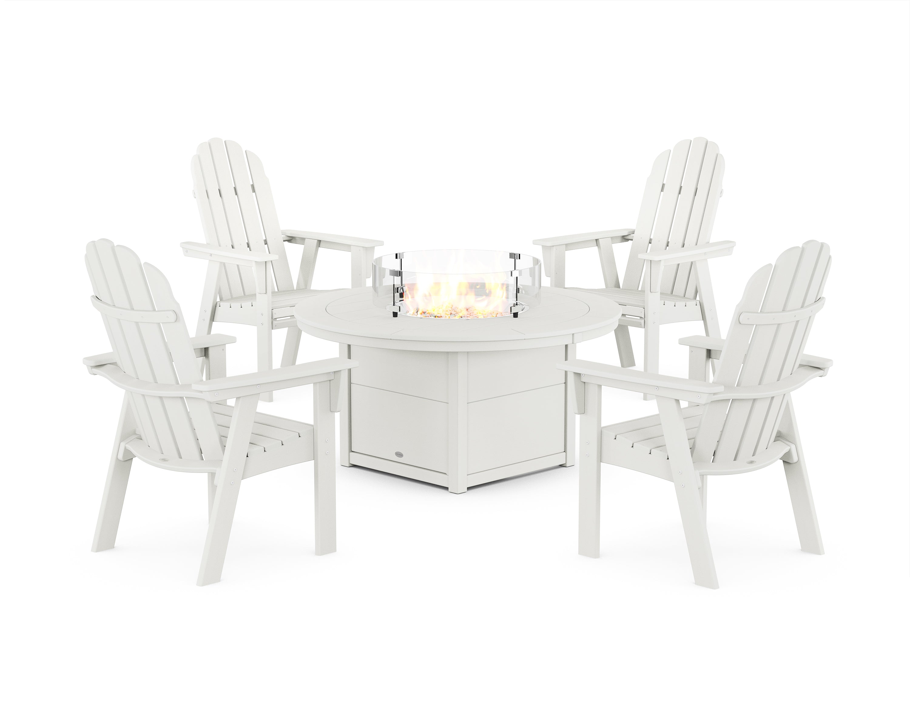 POLYWOOD Vineyard 4-Piece Curveback Upright Adirondack Conversation Set with Fire Pit Table in Vintage White