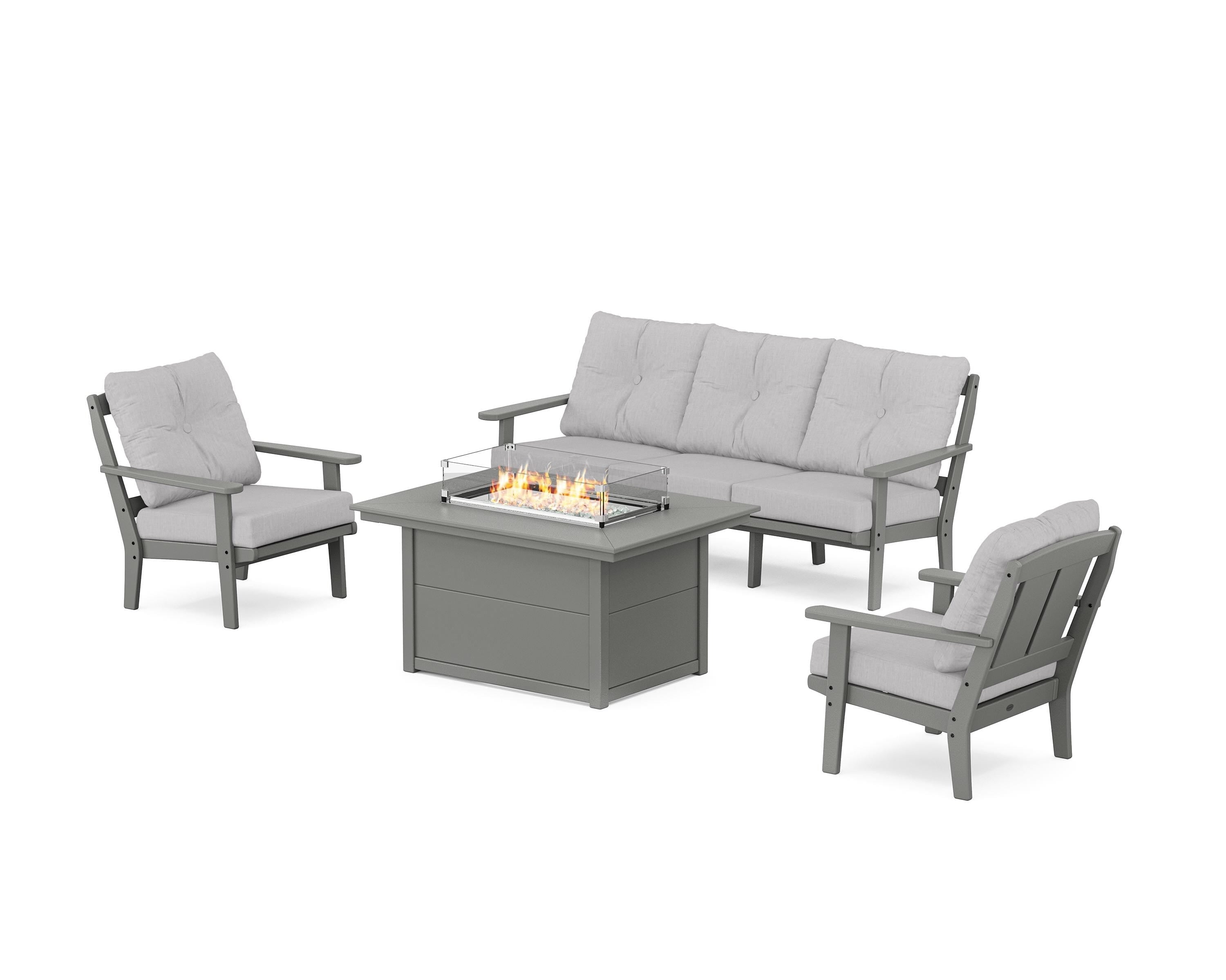 POLYWOOD Mission Deep Seating Fire Pit Table Set in Slate Grey / Granite