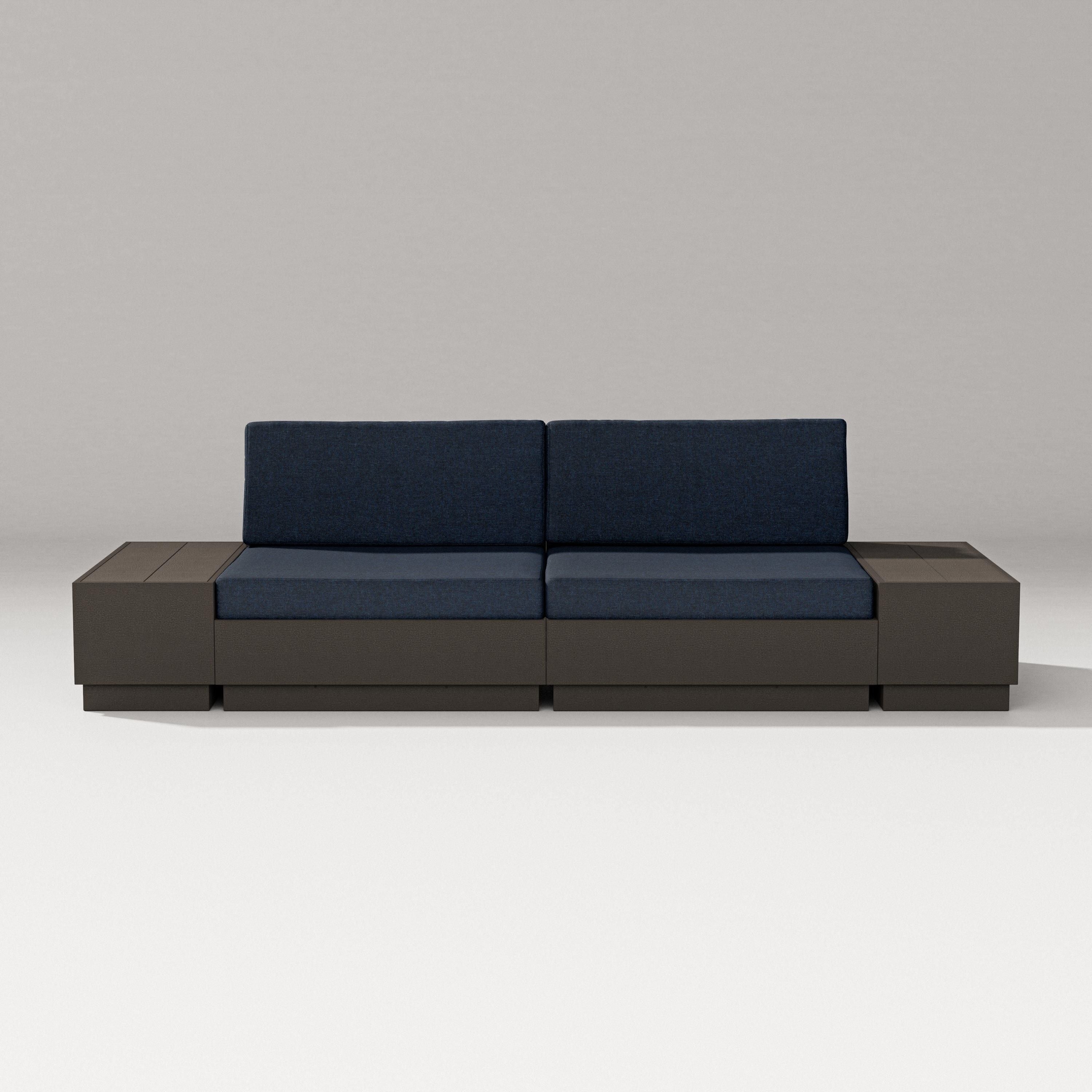 PW Designer Series Elevate 4-Piece Loveseat Sectional in Vintage Coffee / Marine Indigo