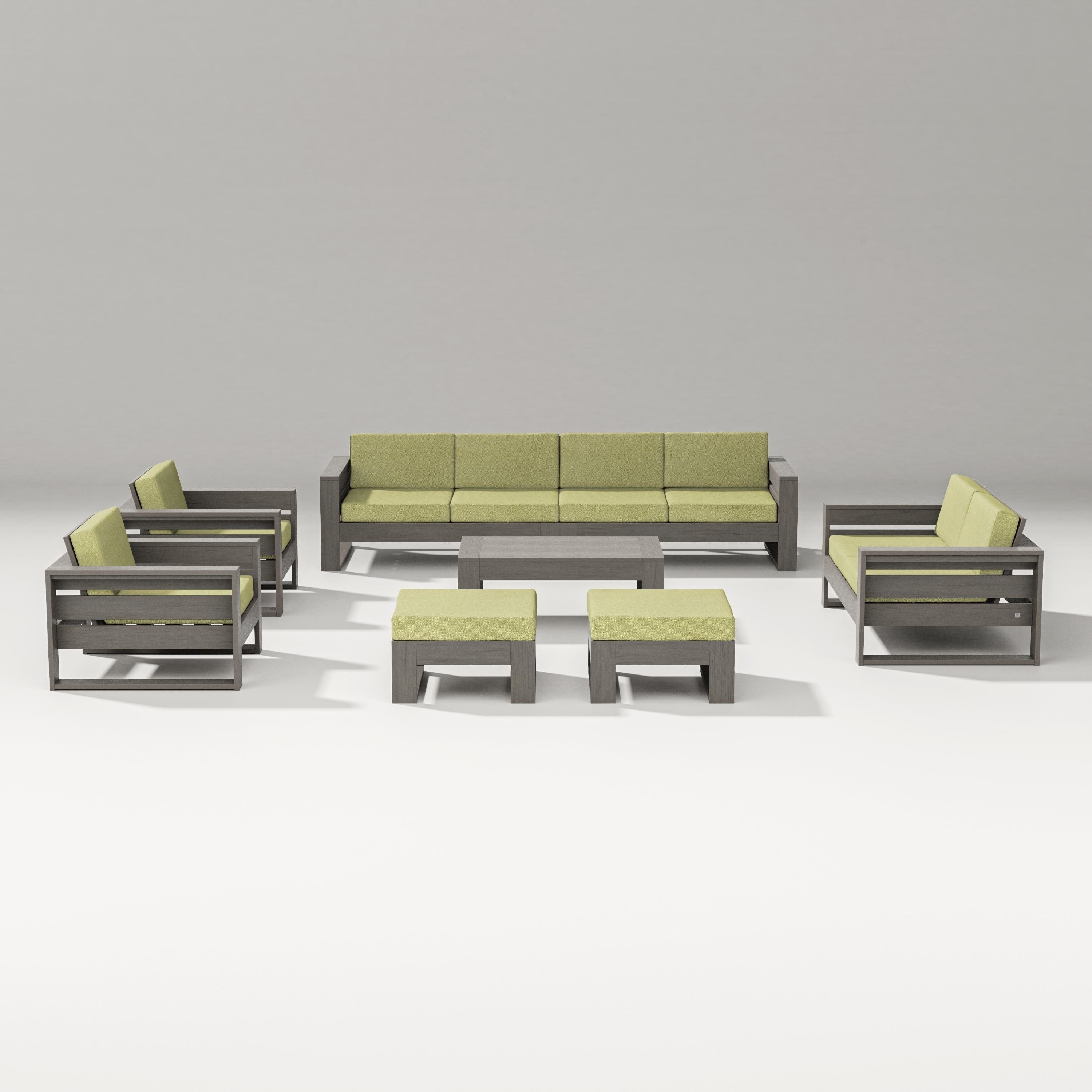 PW Designer Series Latitude 8-Piece Lounge Sofa Set in Driftwood / Chartreuse Boucle