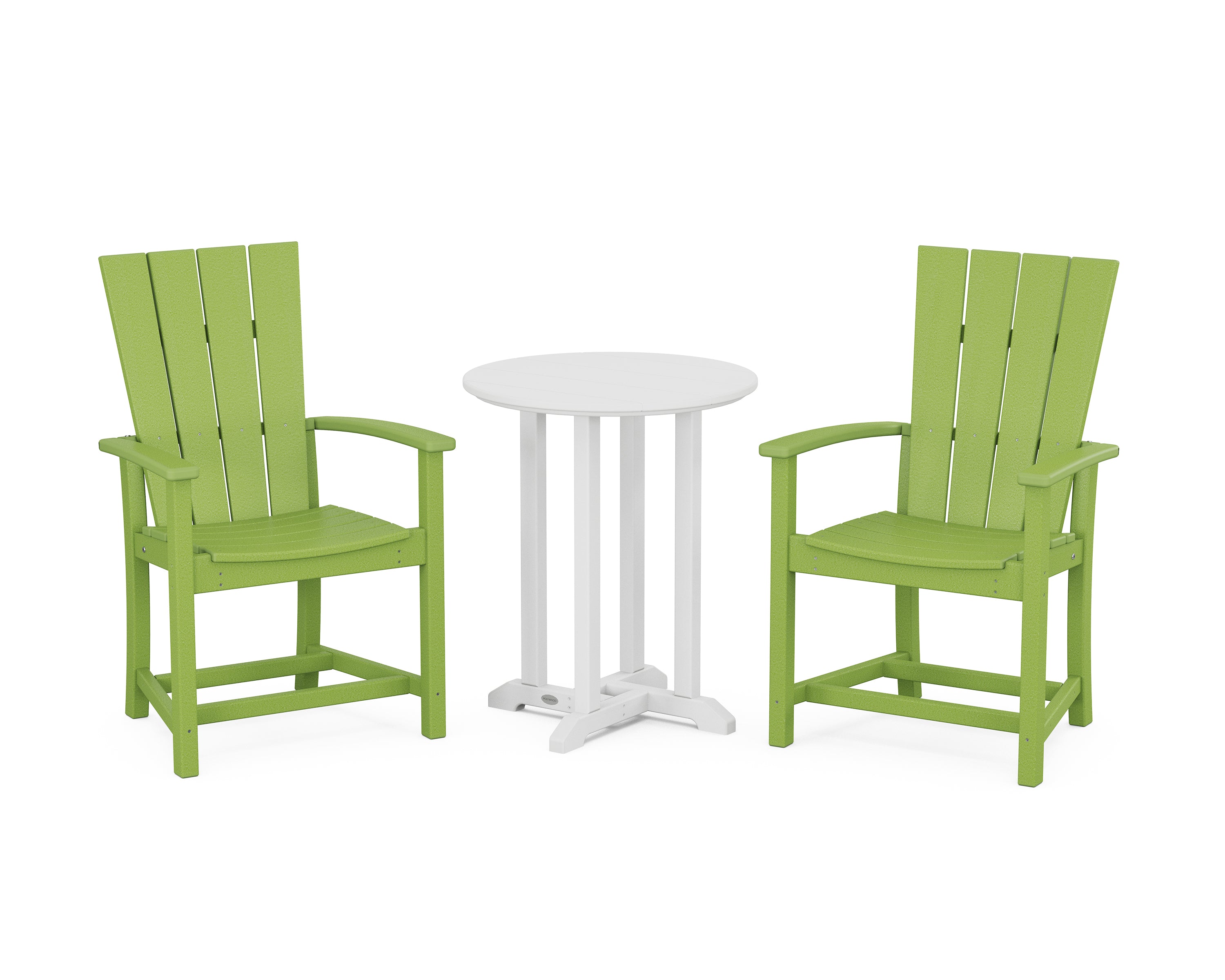 POLYWOOD Quattro 3-Piece Round Farmhouse Bistro Dining Set in Lime / White