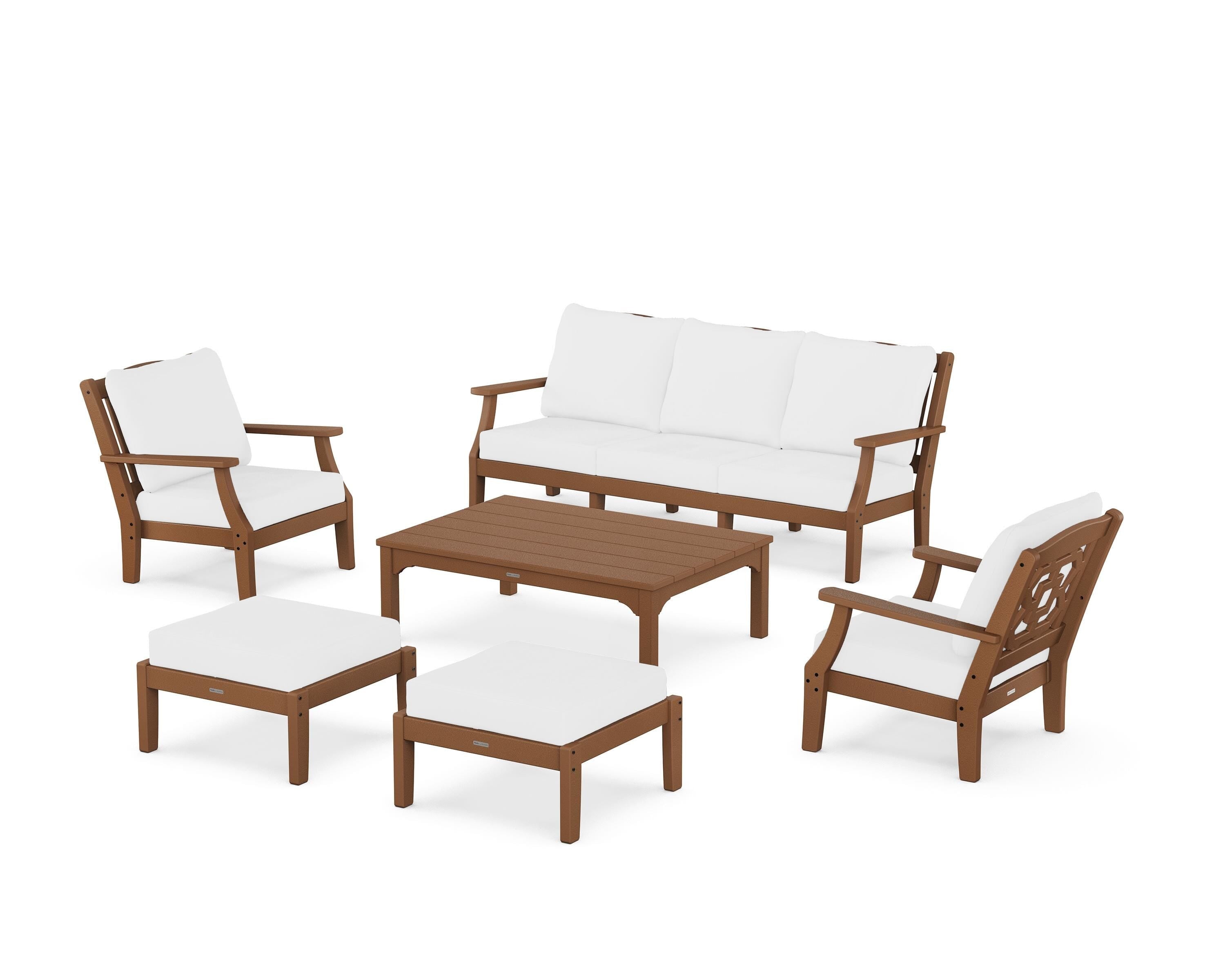 Martha Stewart by POLYWOOD Chinoiserie 6-Piece Lounge Sofa Set in Teak / Natural
