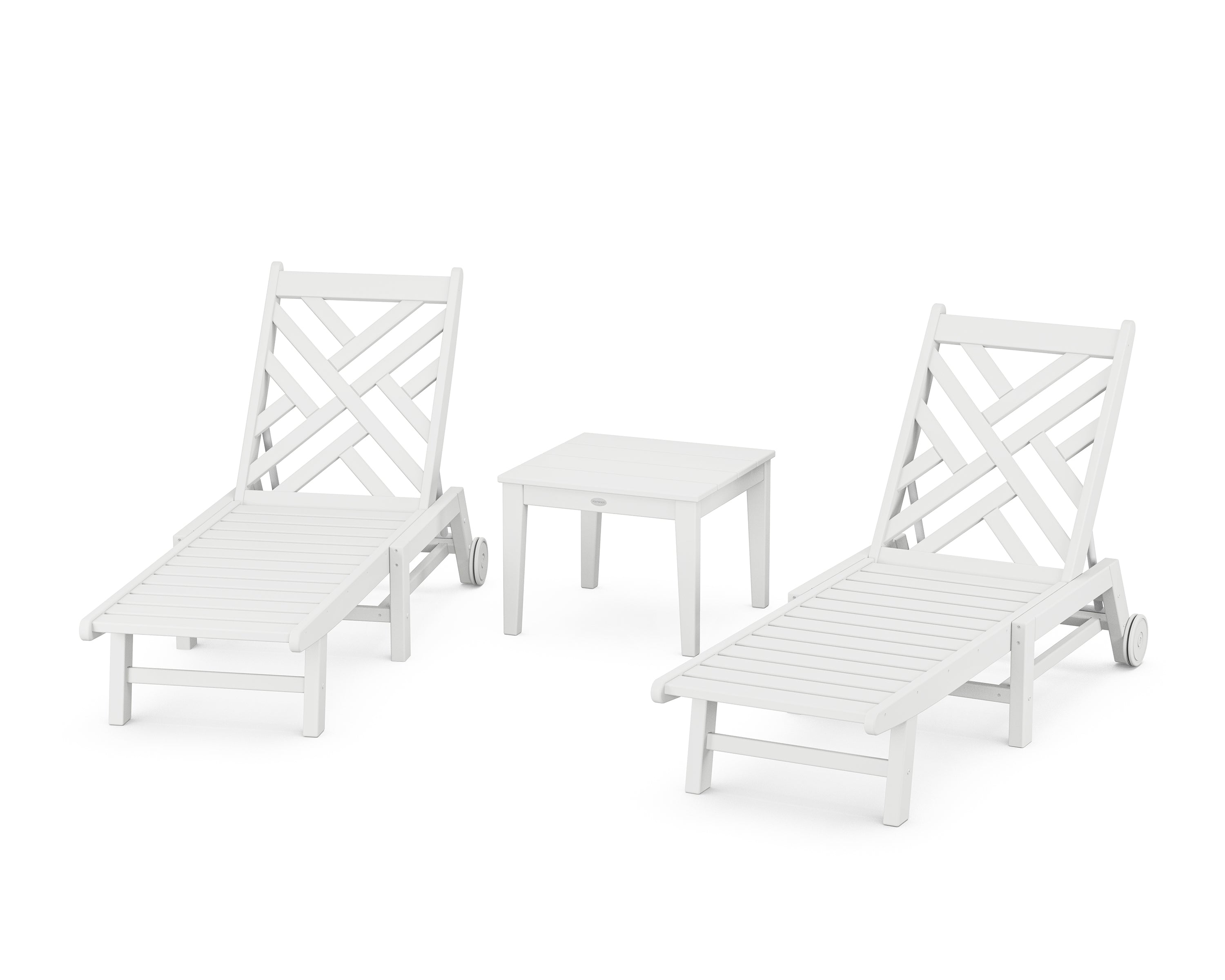 POLYWOOD Chippendale 3-Piece Chaise Set with Wheels in White