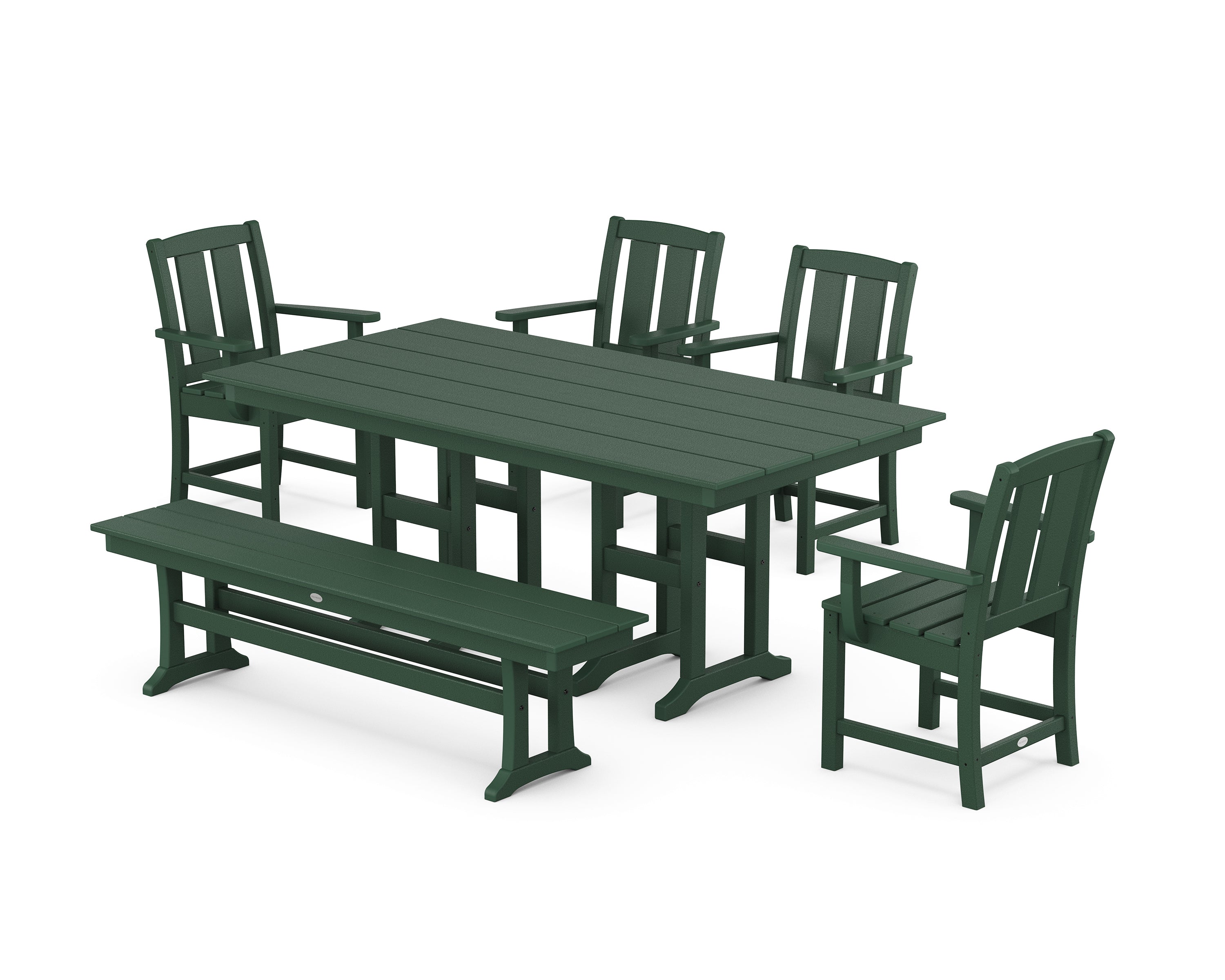 POLYWOOD® Mission 6-Piece Farmhouse Dining Set with Bench in Green