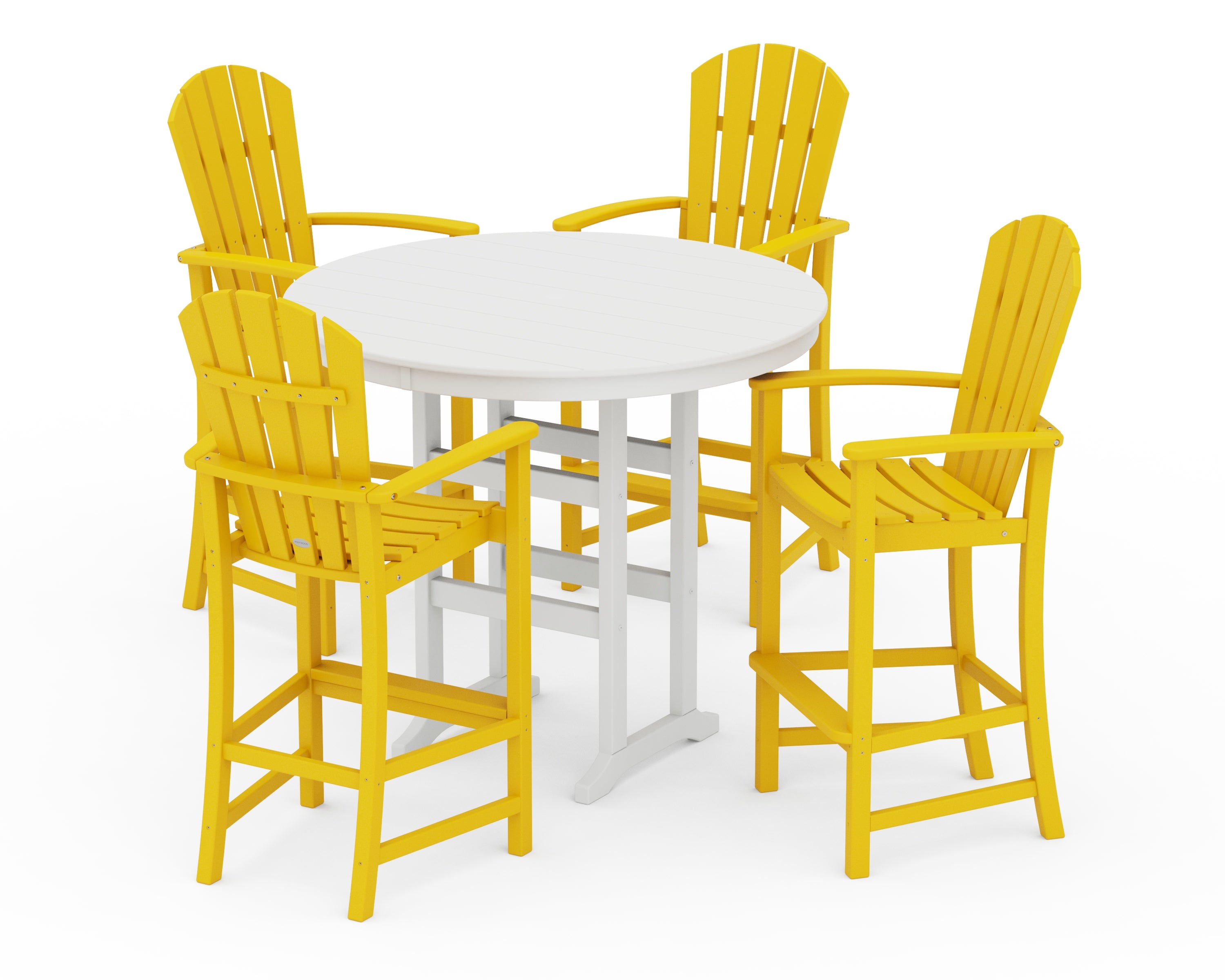 POLYWOOD Palm Coast 5-Piece Round Farmhouse Bar Set in Lemon / White