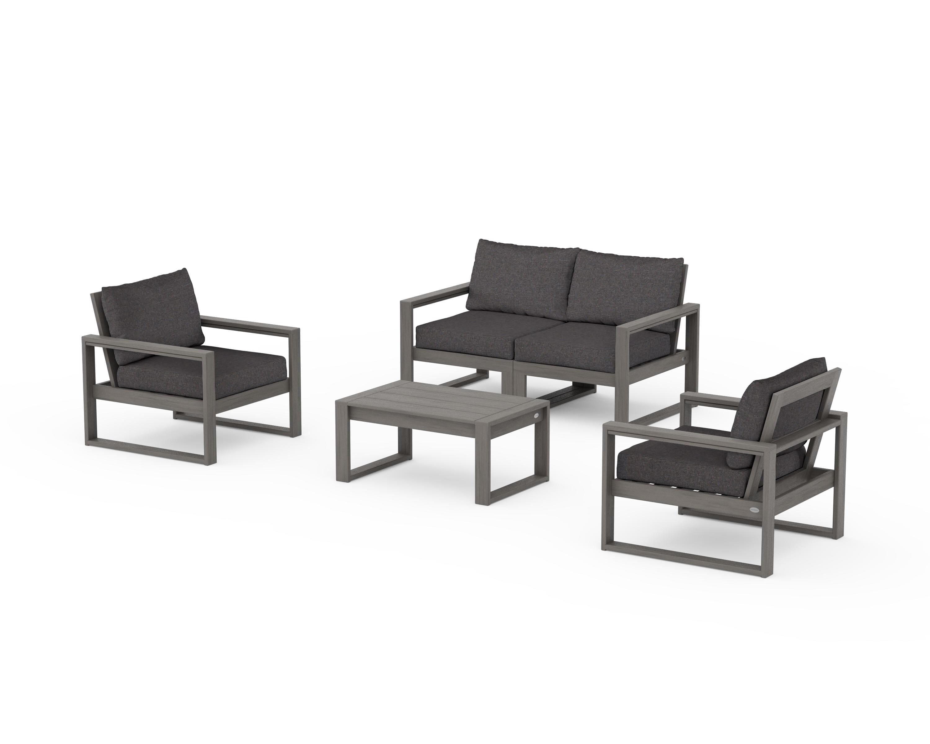 POLYWOOD EDGE Sectional 4-Piece Deep Seating Set with Loveseat in Driftwood / Ash Charcoal