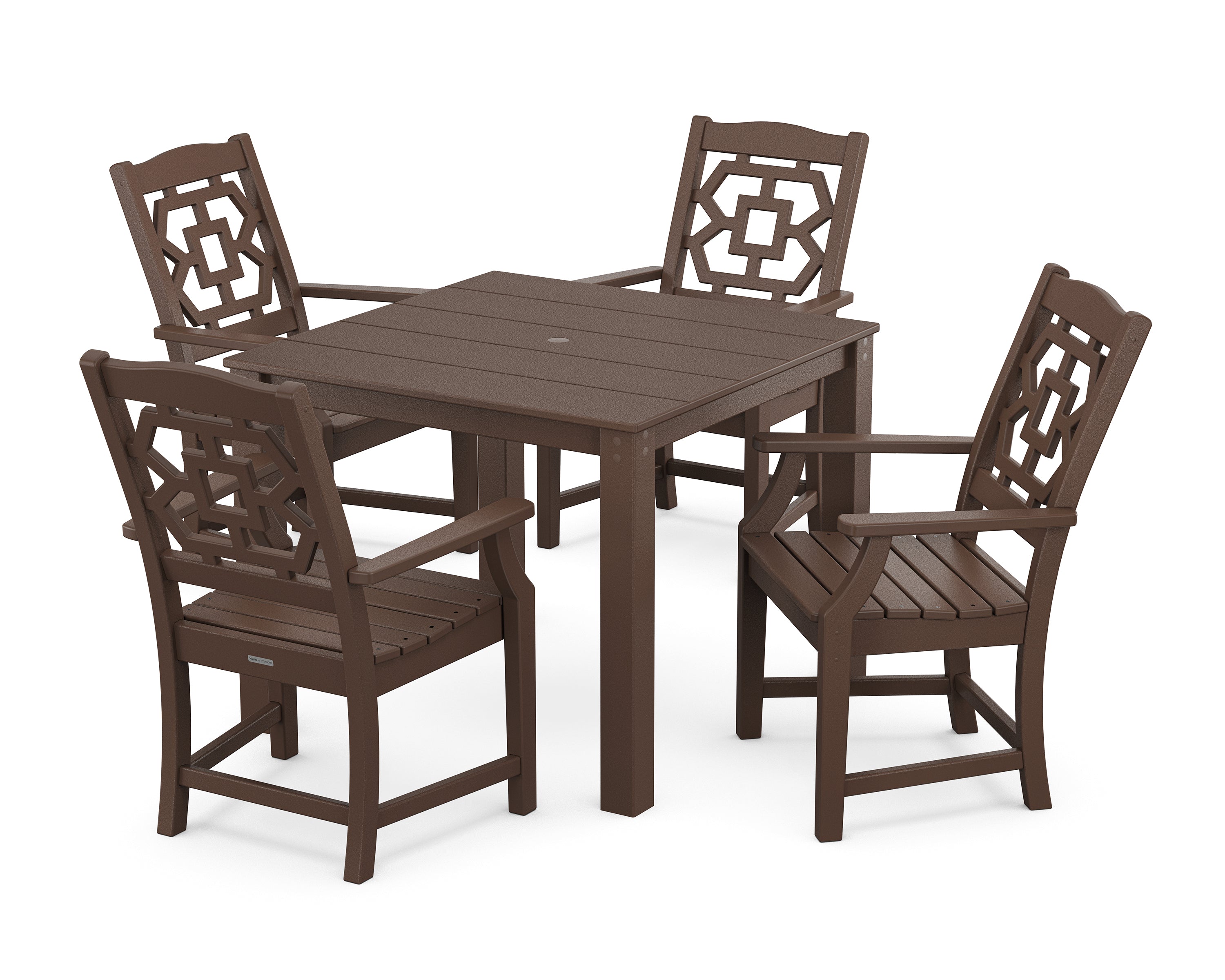 Martha Stewart by POLYWOOD Chinoiserie 5-Piece Parsons Dining Set in Mahogany