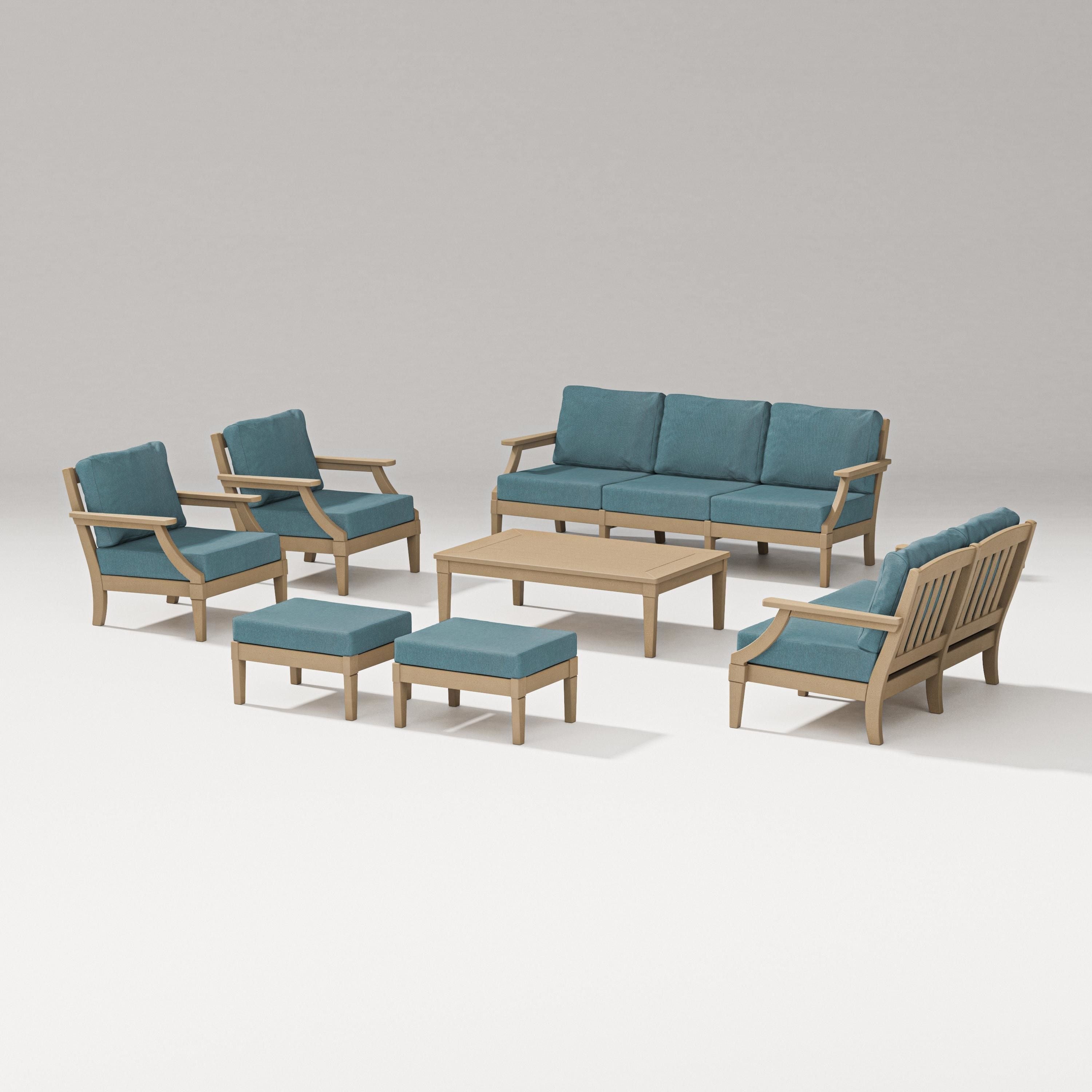 PW Designer Series Estate 7-Piece Lounge Sofa Set in Vintage Sahara / Ocean Teal
