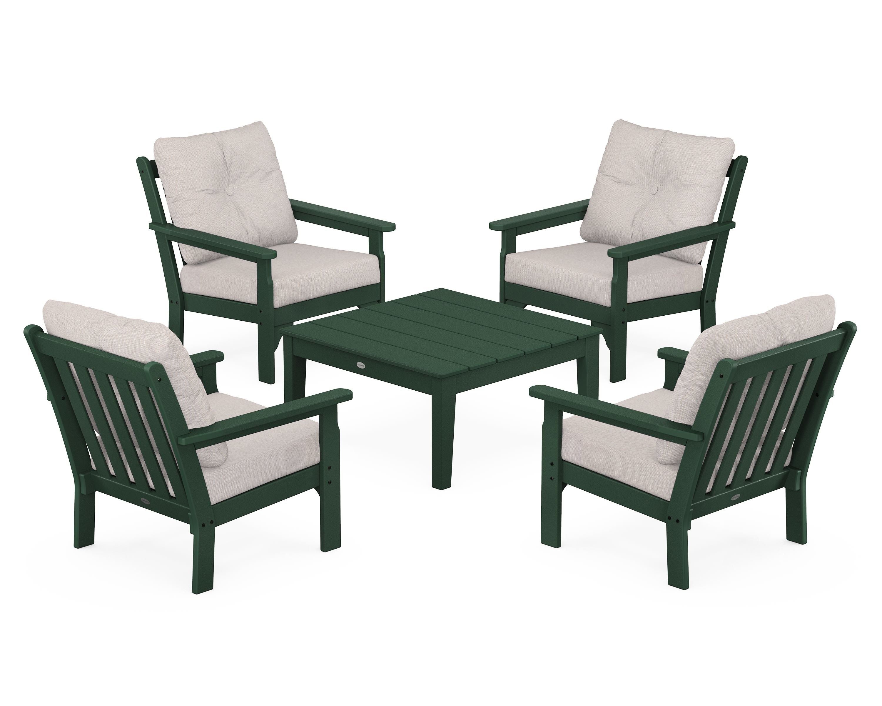 POLYWOOD Vineyard 5-Piece Deep Seating Conversation Set in Green / Dune Burlap