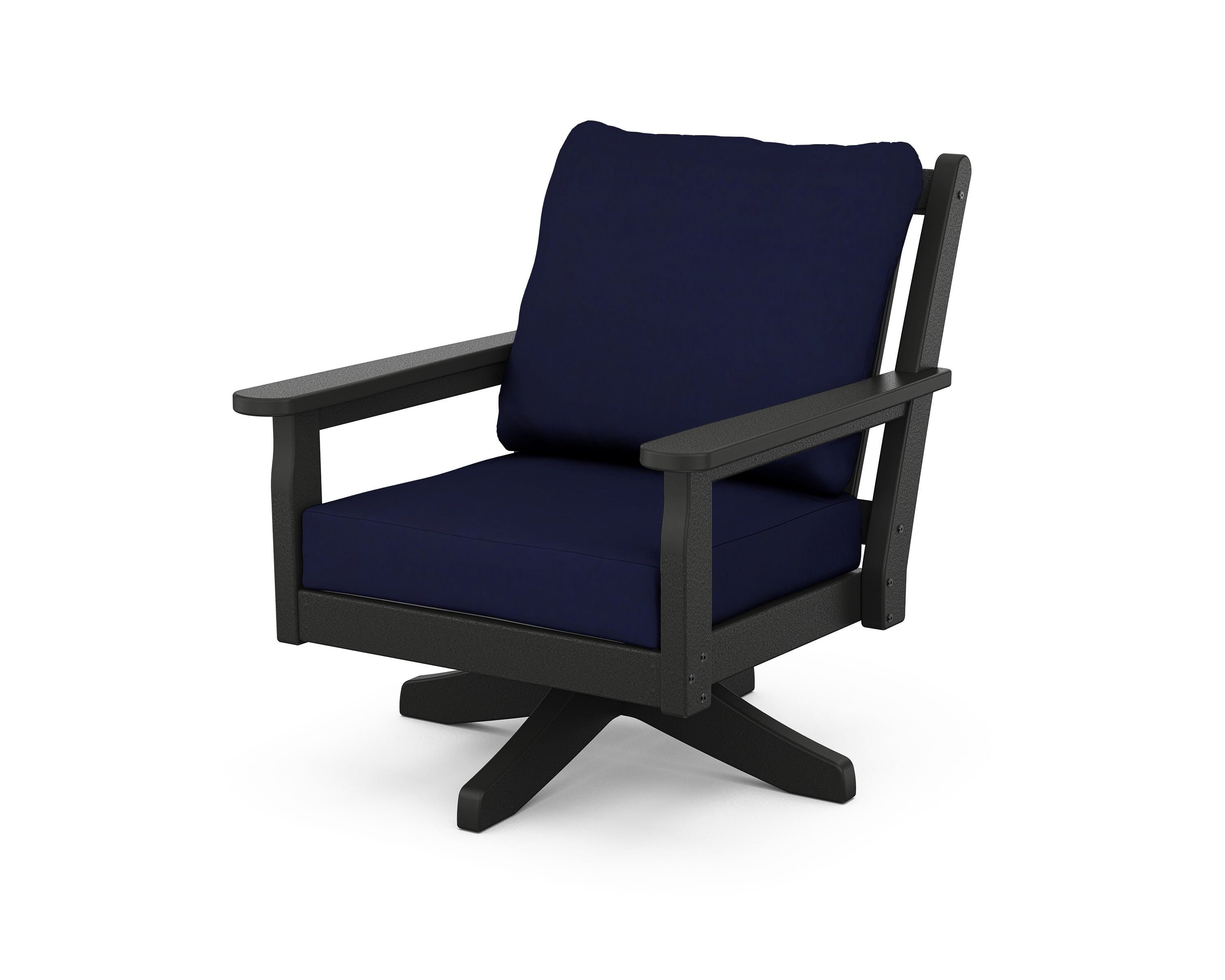 POLYWOOD Chippendale Deep Seating Swivel Chair in Black / Navy