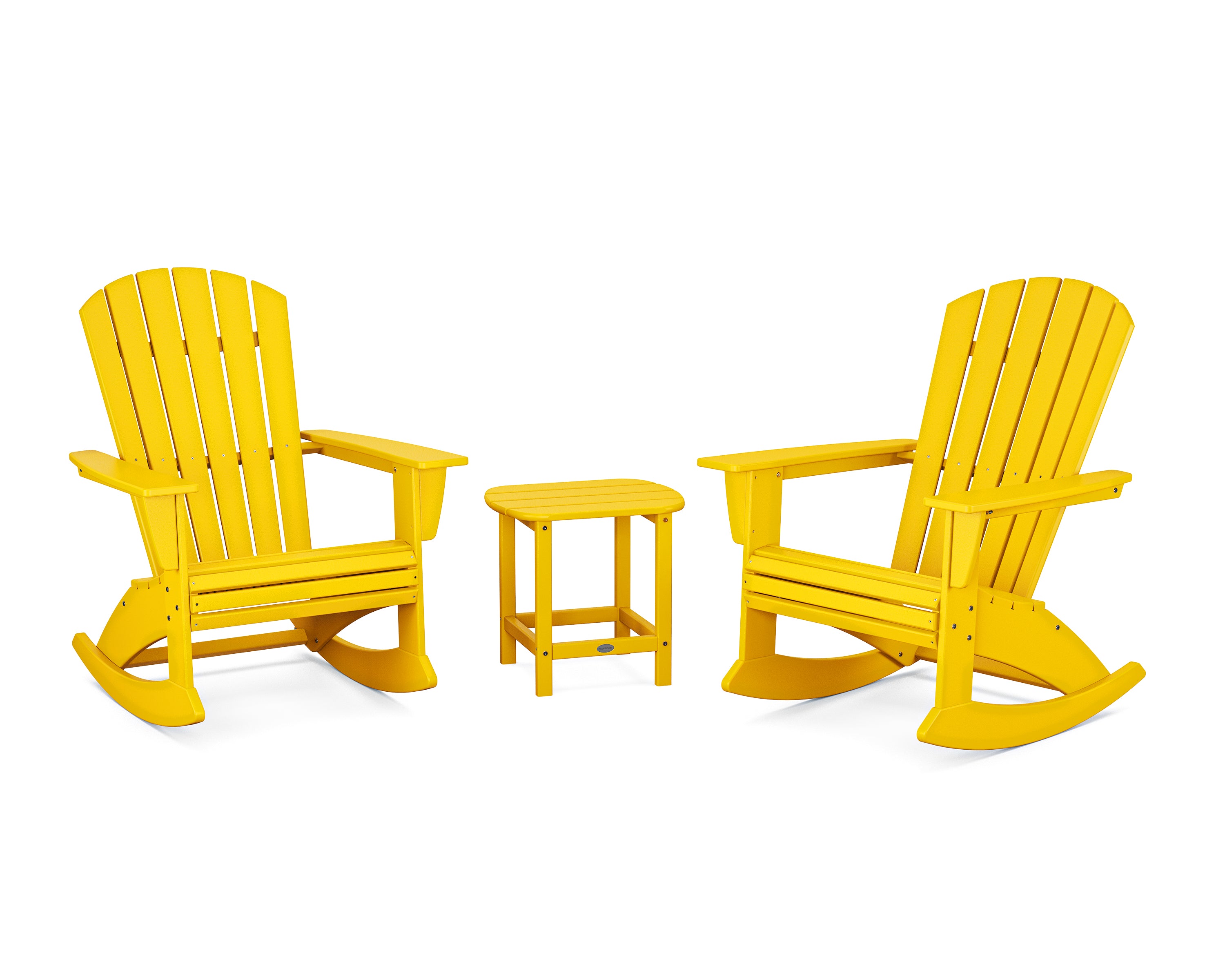 POLYWOOD Nautical Curveback 3-Piece Adirondack Rocking Chair Set in Lemon