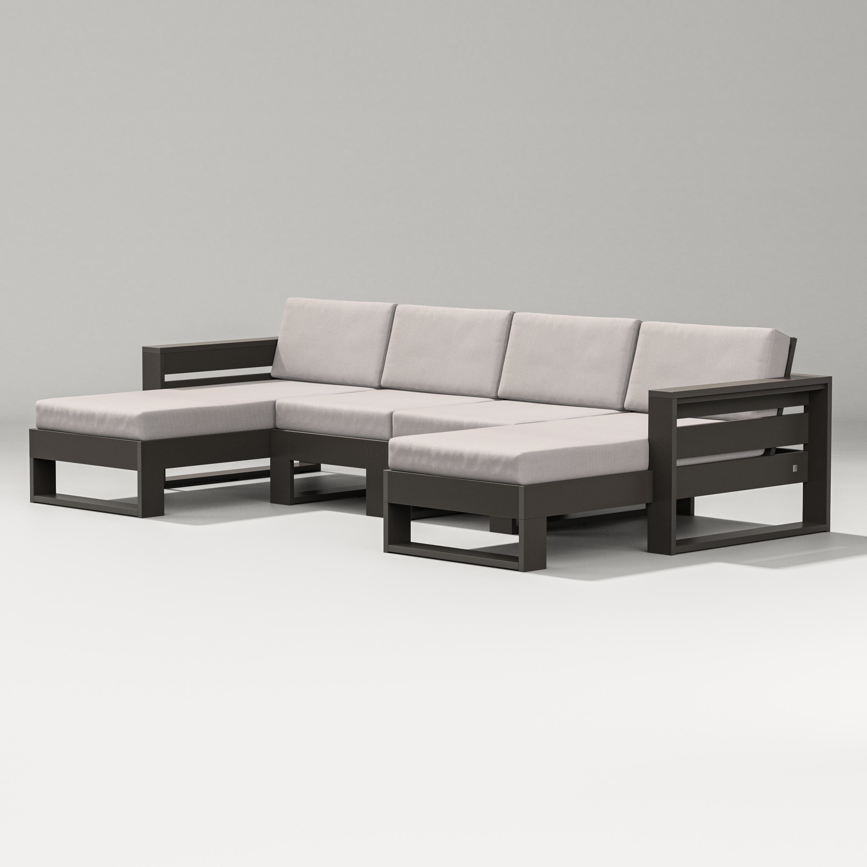 PW Designer Series Latitude Double Chaise Sectional in Vintage Coffee / Dune Burlap