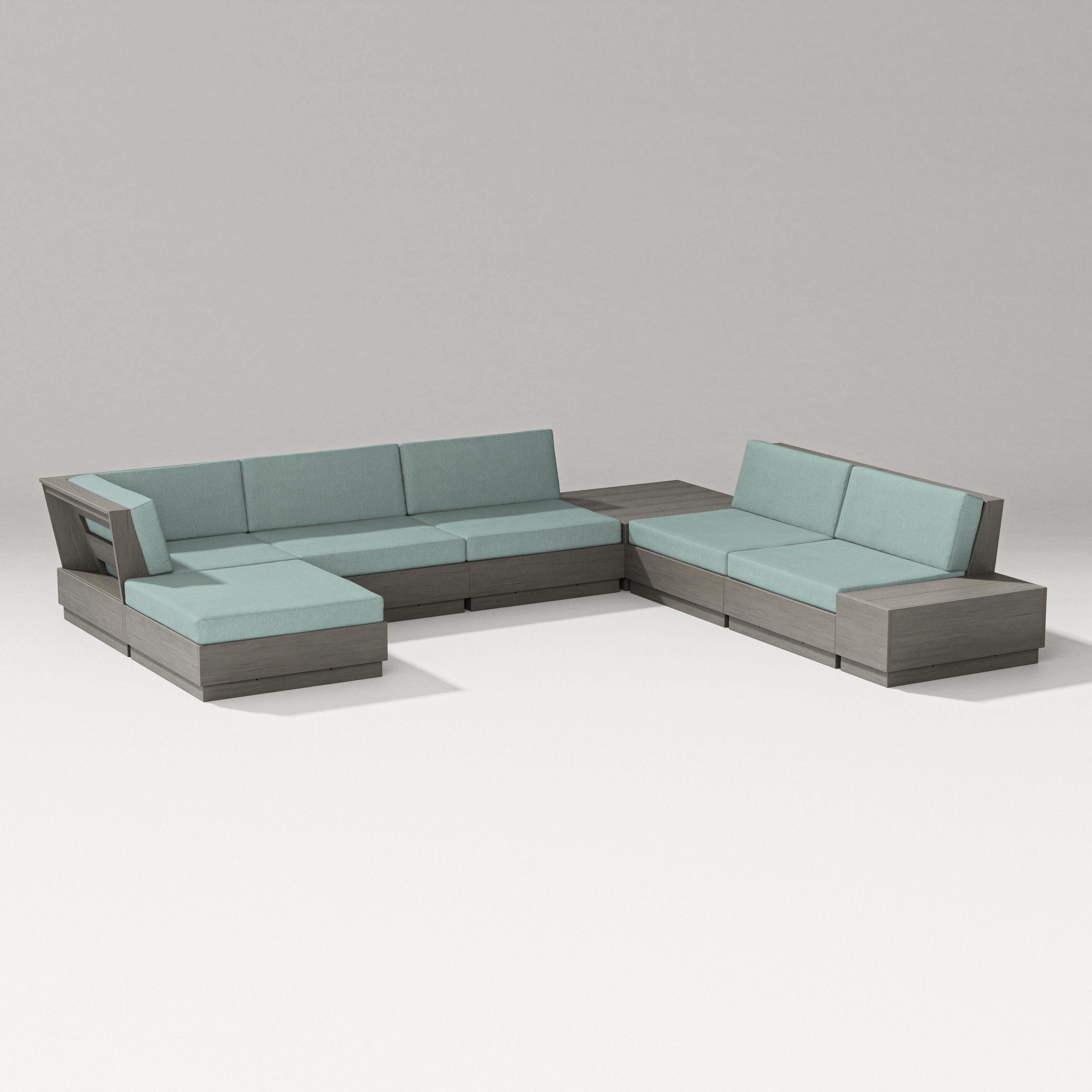 PW Designer Series Elevate 8-Piece Corner Sectional in Driftwood / Glacier Spa