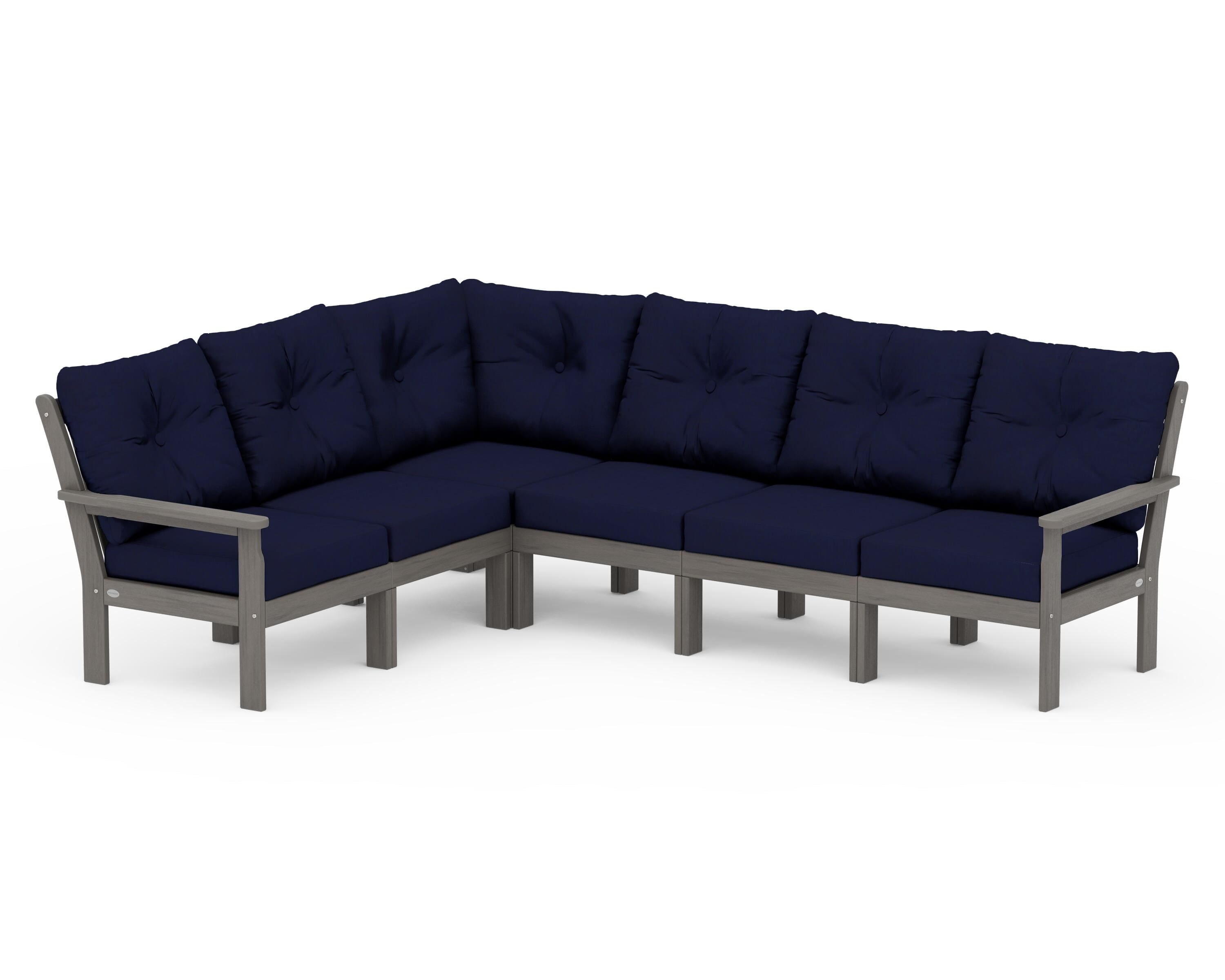 POLYWOOD Vineyard 6-Piece Sectional in Driftwood / Navy