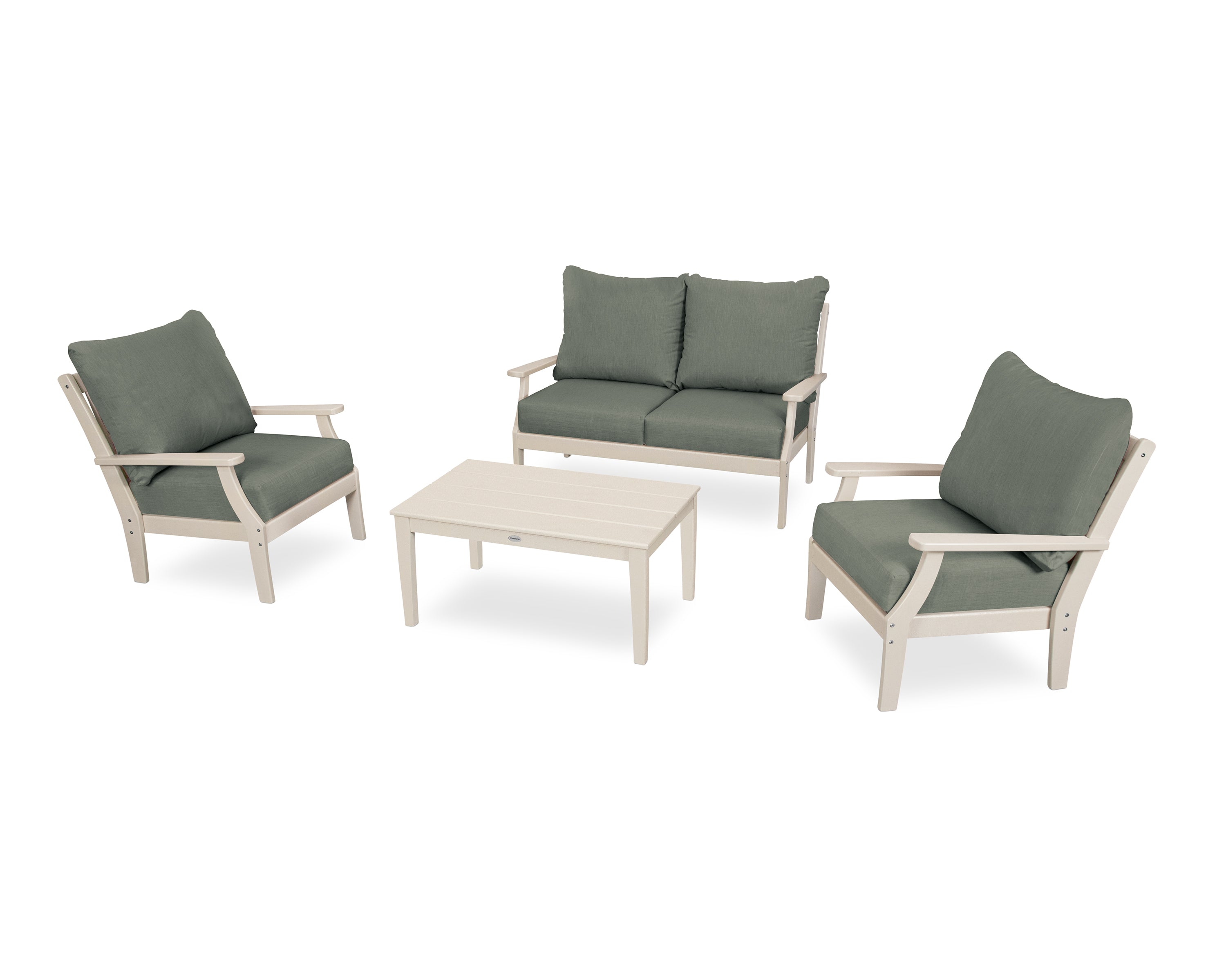 POLYWOOD Braxton 4-Piece Deep Seating Chair Set in Sand / Cast Sage