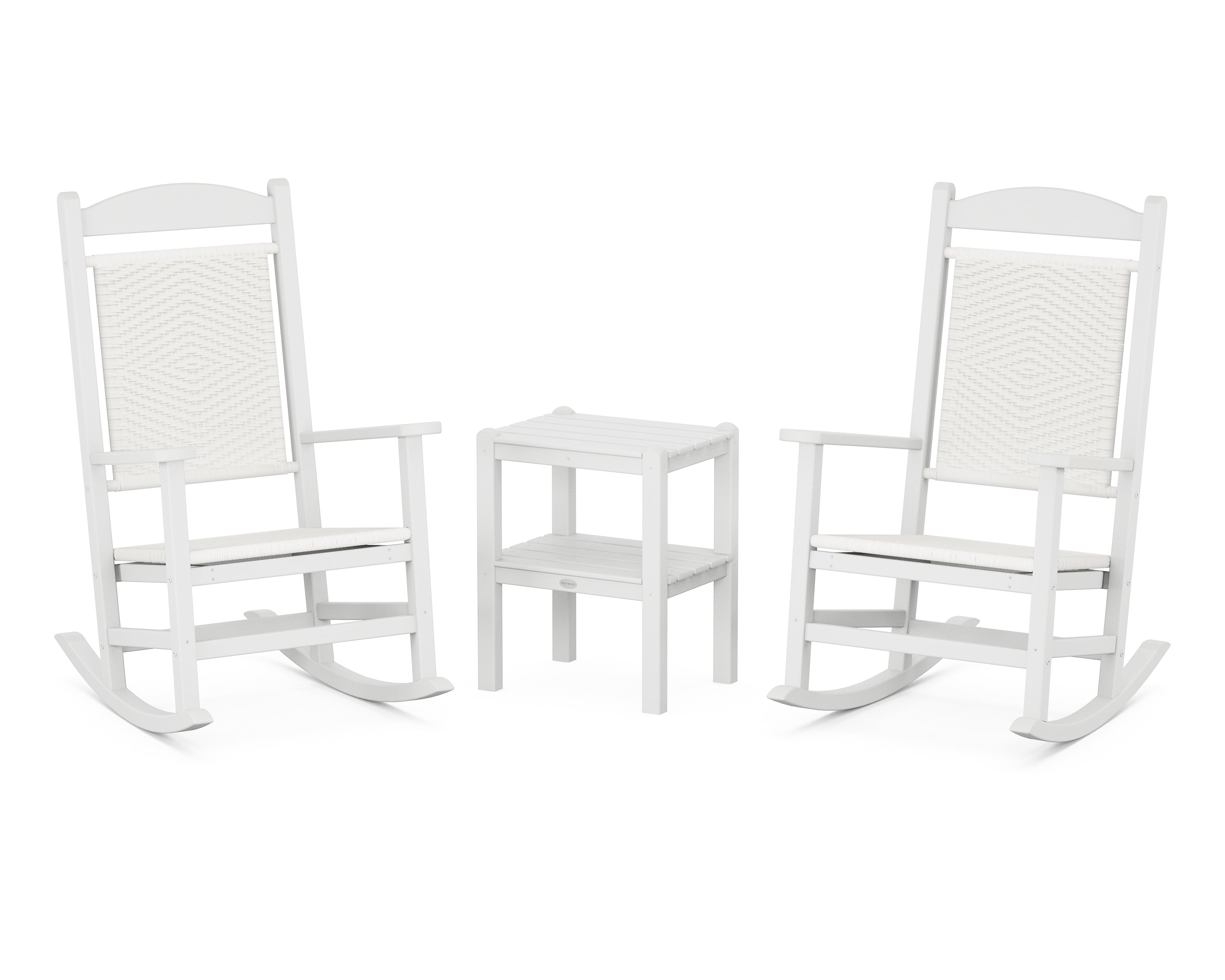 POLYWOOD Presidential Woven Rocker 3-Piece Set in White / White Loom