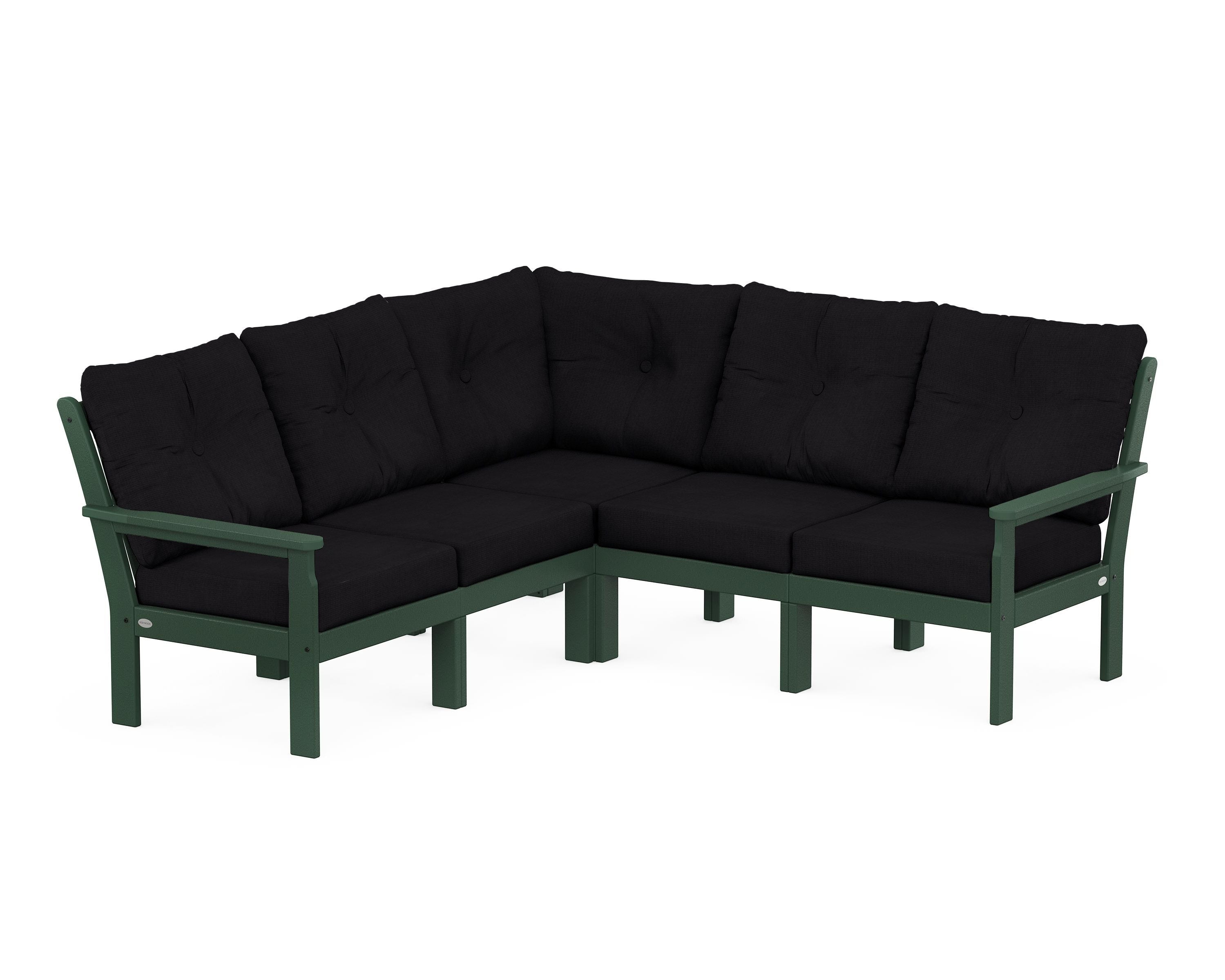 POLYWOOD Vineyard 5-Piece Sectional in Green / Midnight Linen