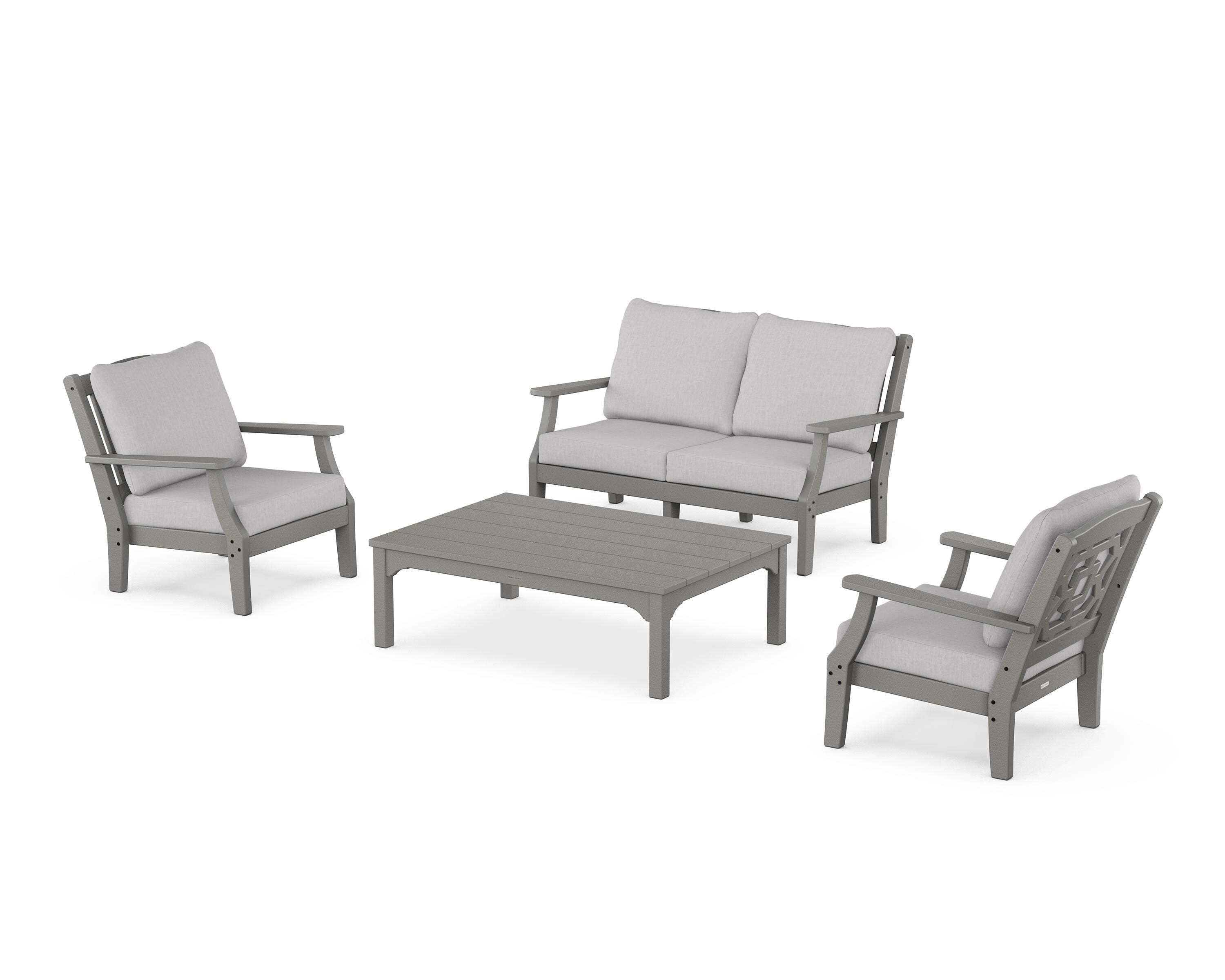 Martha Stewart by POLYWOOD Chinoiserie 4-Piece Deep Seating Set with Loveseat in Slate Grey / Granite