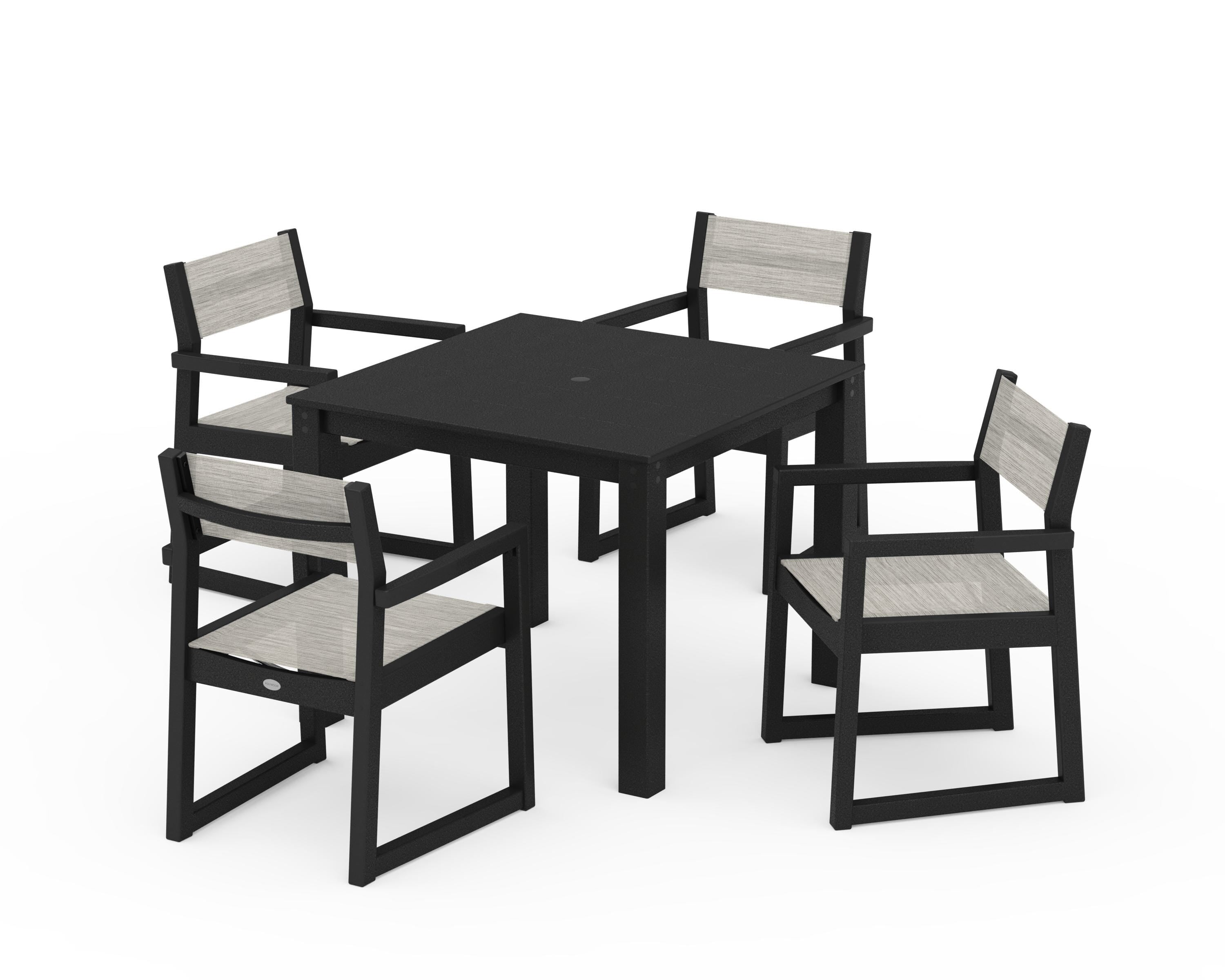 POLYWOOD EDGE Sling Arm Chair 5-Piece Parsons Dining Set in Black / Birch Sling