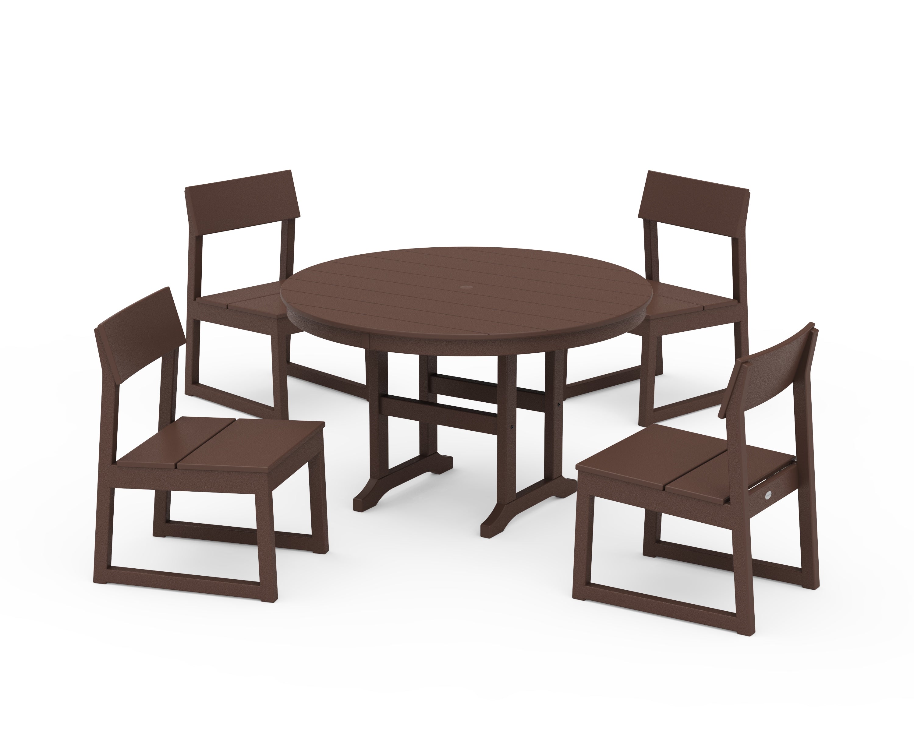 POLYWOOD EDGE Side Chair 5-Piece Round Farmhouse Dining Set in Mahogany