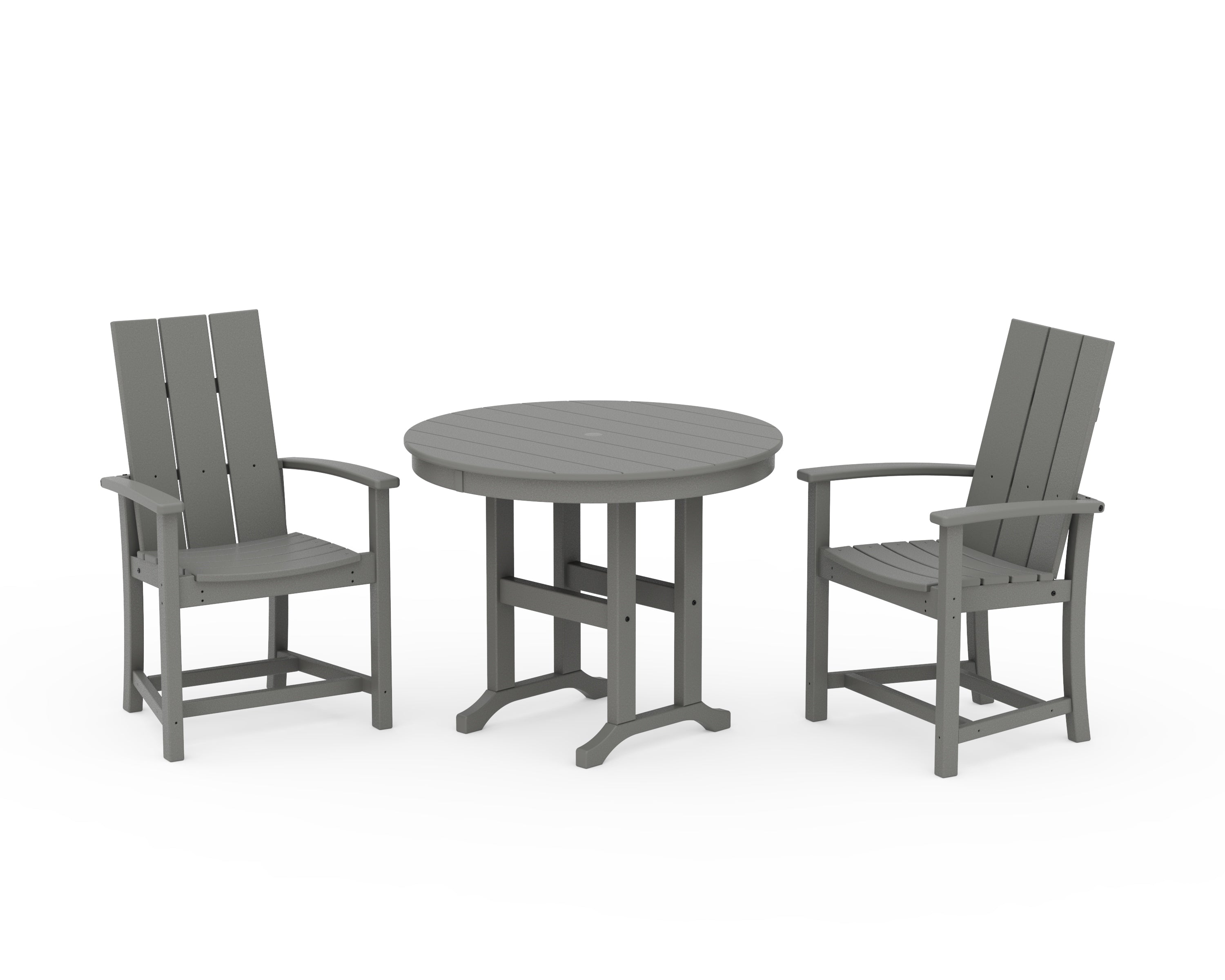 POLYWOOD Modern Adirondack 3-Piece Round Farmhouse Dining Set in Slate Grey