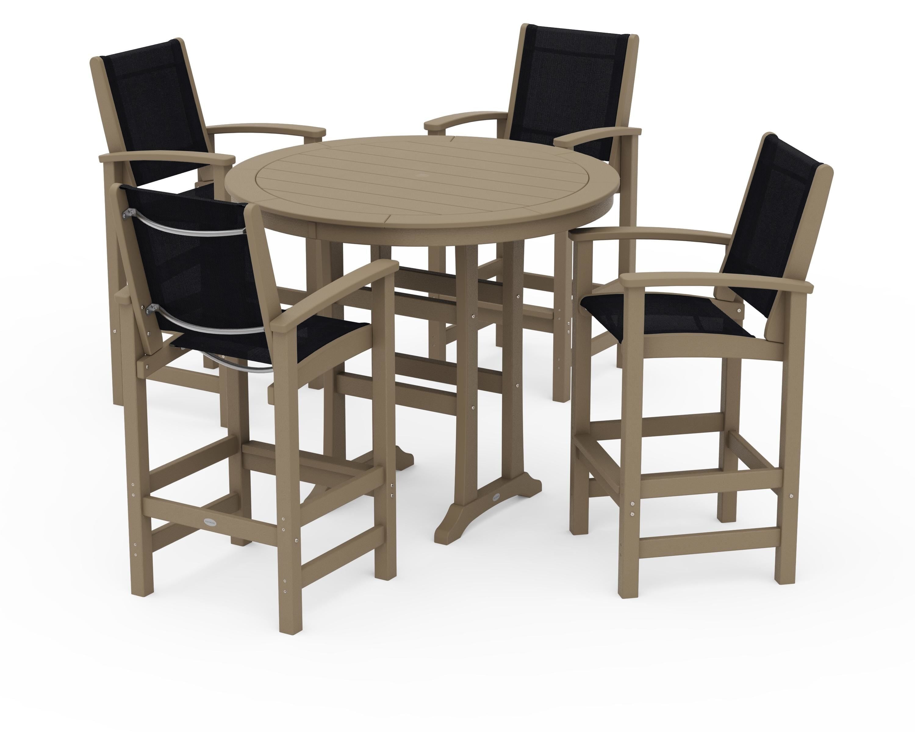 POLYWOOD Coastal 5-Piece Nautical Trestle Bar Set in Vintage Sahara / Black Sling