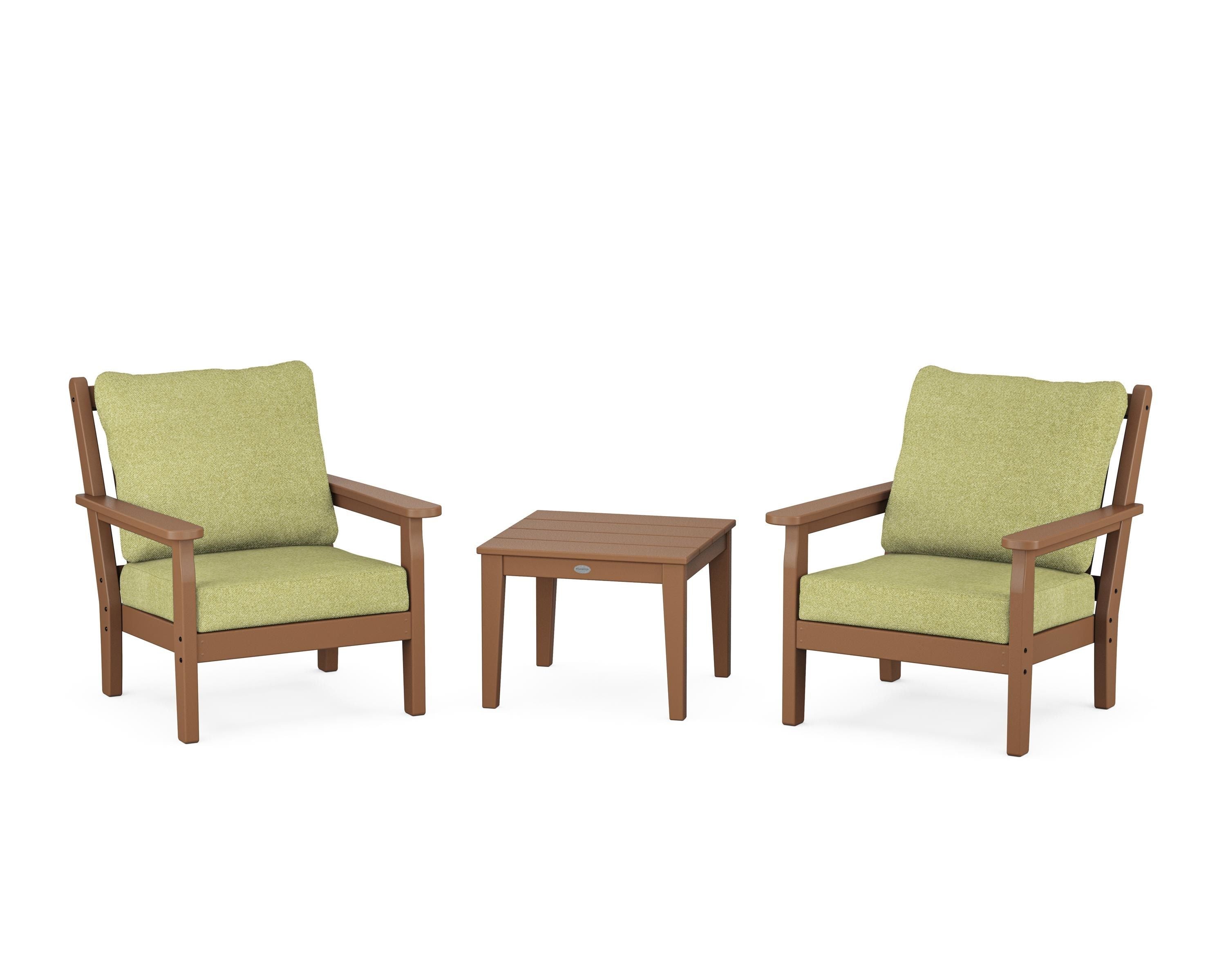 POLYWOOD Chippendale 3-Piece Deep Seating Set in Teak / Chartreuse Boucle