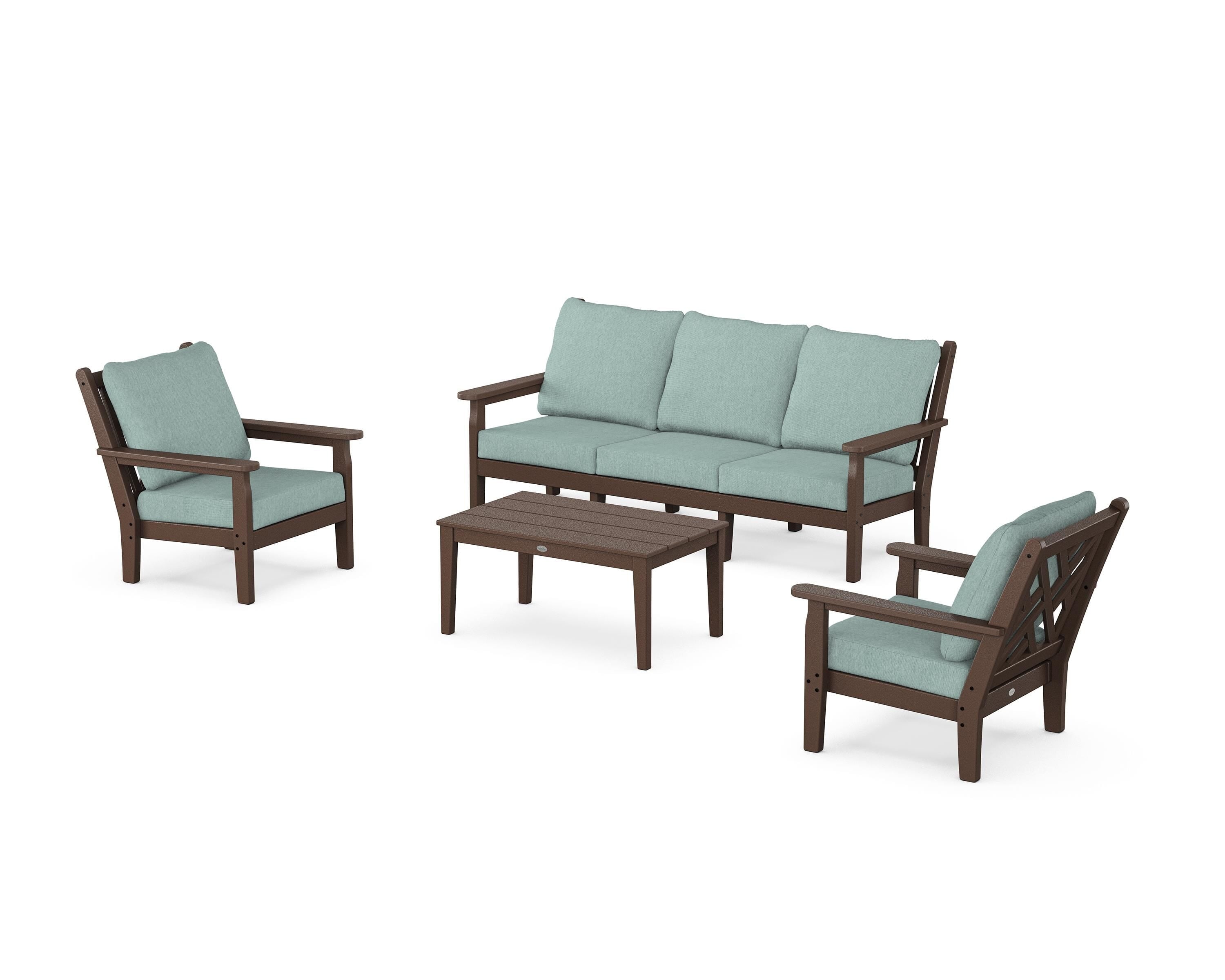 POLYWOOD Chippendale 4-Piece Deep Seating Set with Sofa in Mahogany / Glacier Spa
