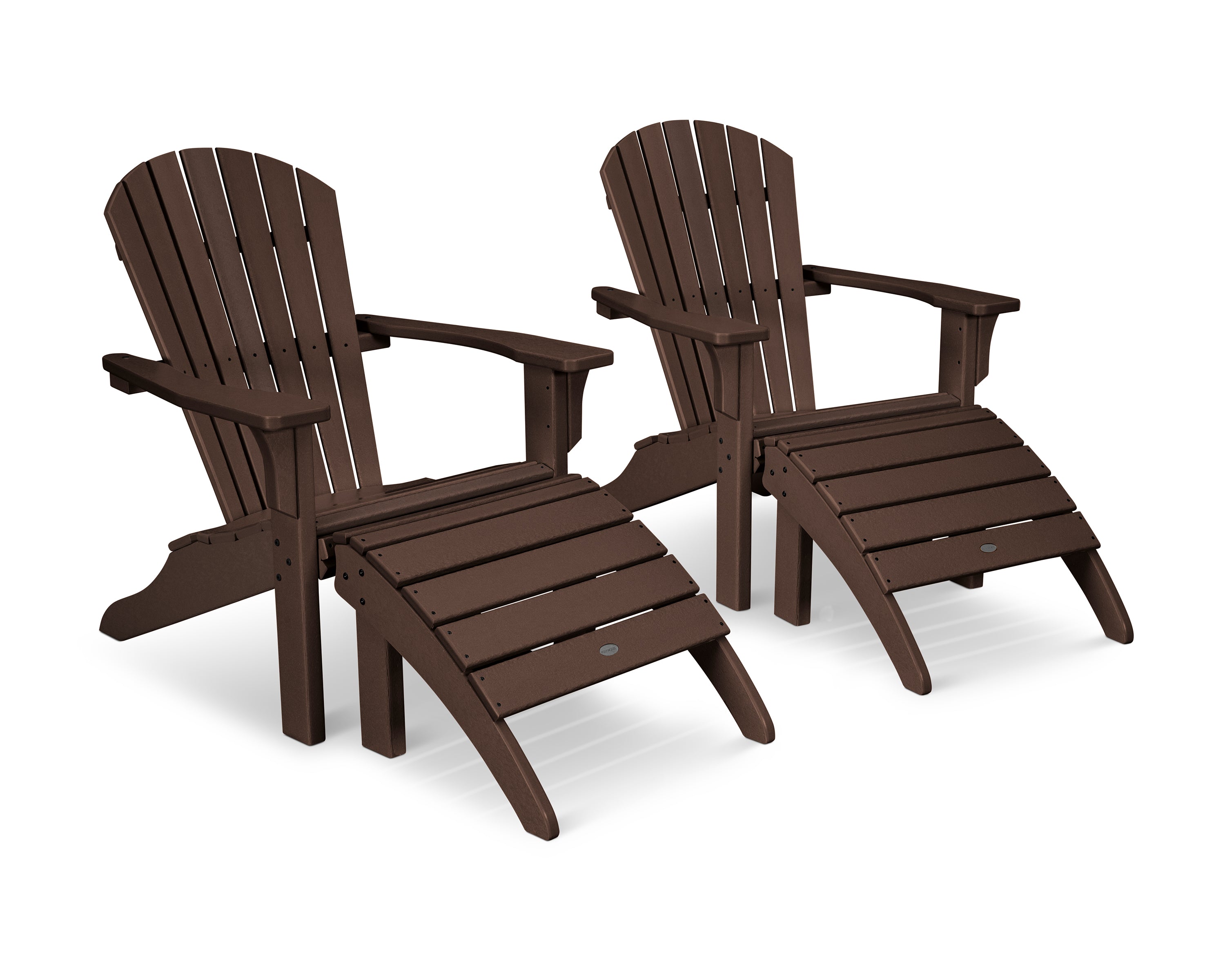 POLYWOOD Seashell Adirondack Set with Ottomans in Mahogany