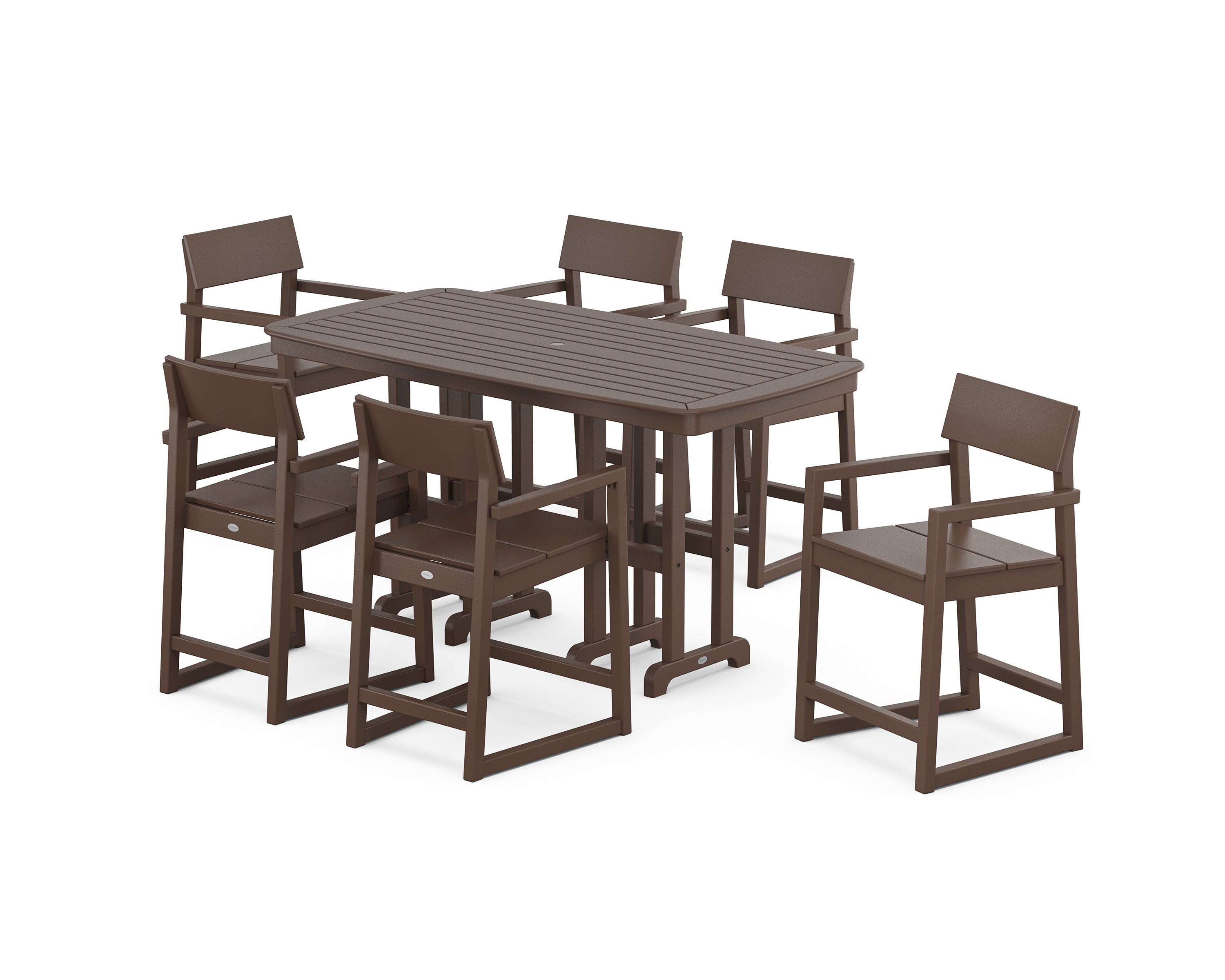 POLYWOOD EDGE Arm Chair 7-Piece Counter Set in Mahogany