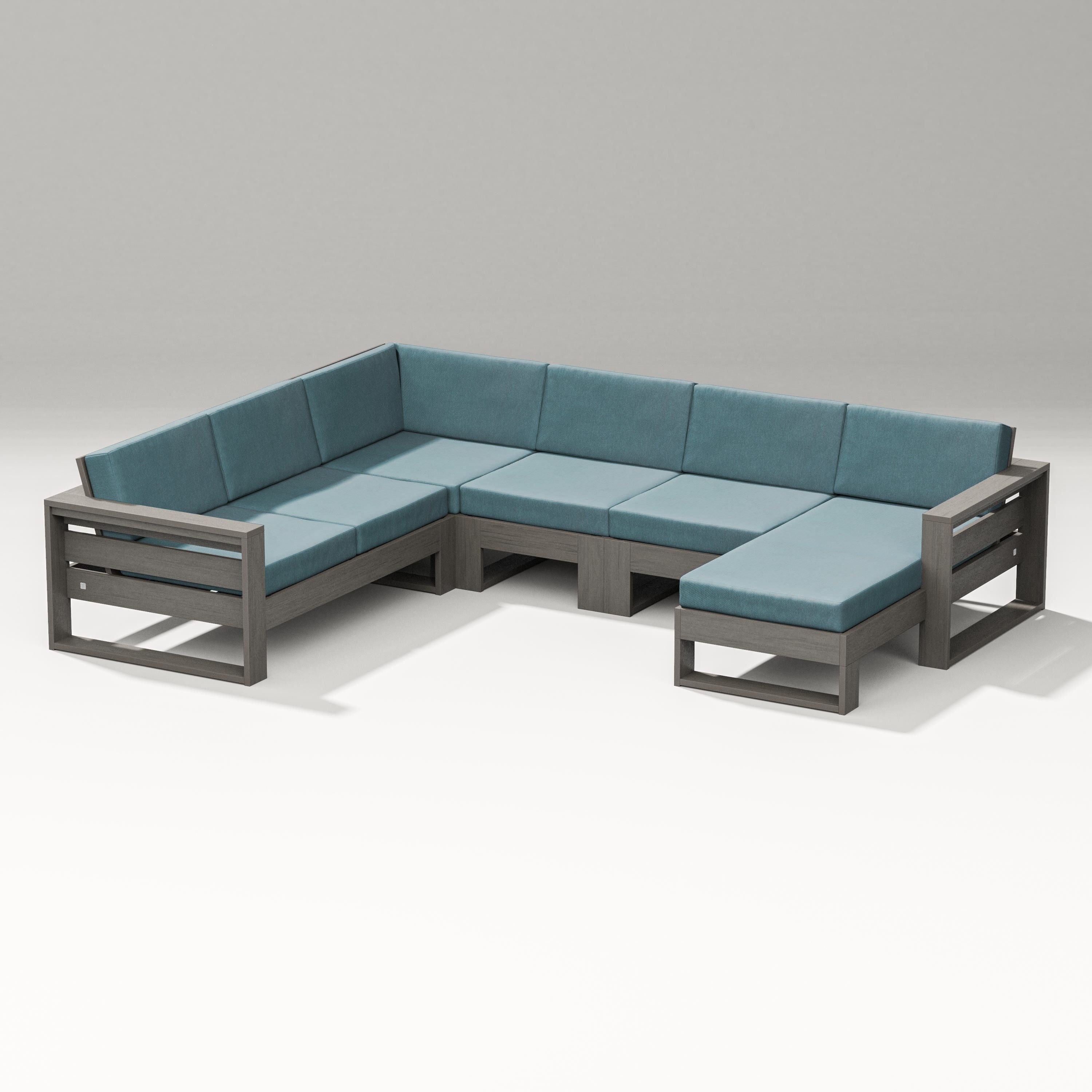 PW Designer Series Latitude Corner Sectional with Right Chaise in Driftwood / Ocean Teal